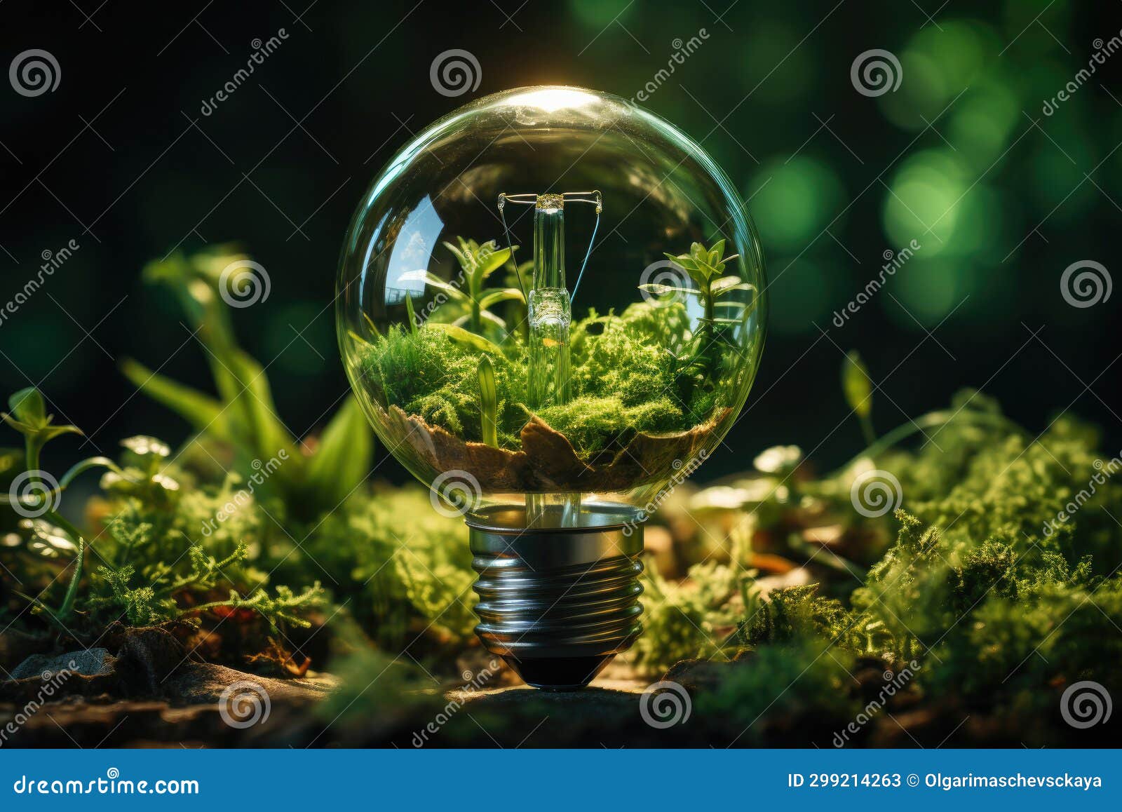Plant Grows in Light Bulbs, Energy Saving and Environmental Concepts on