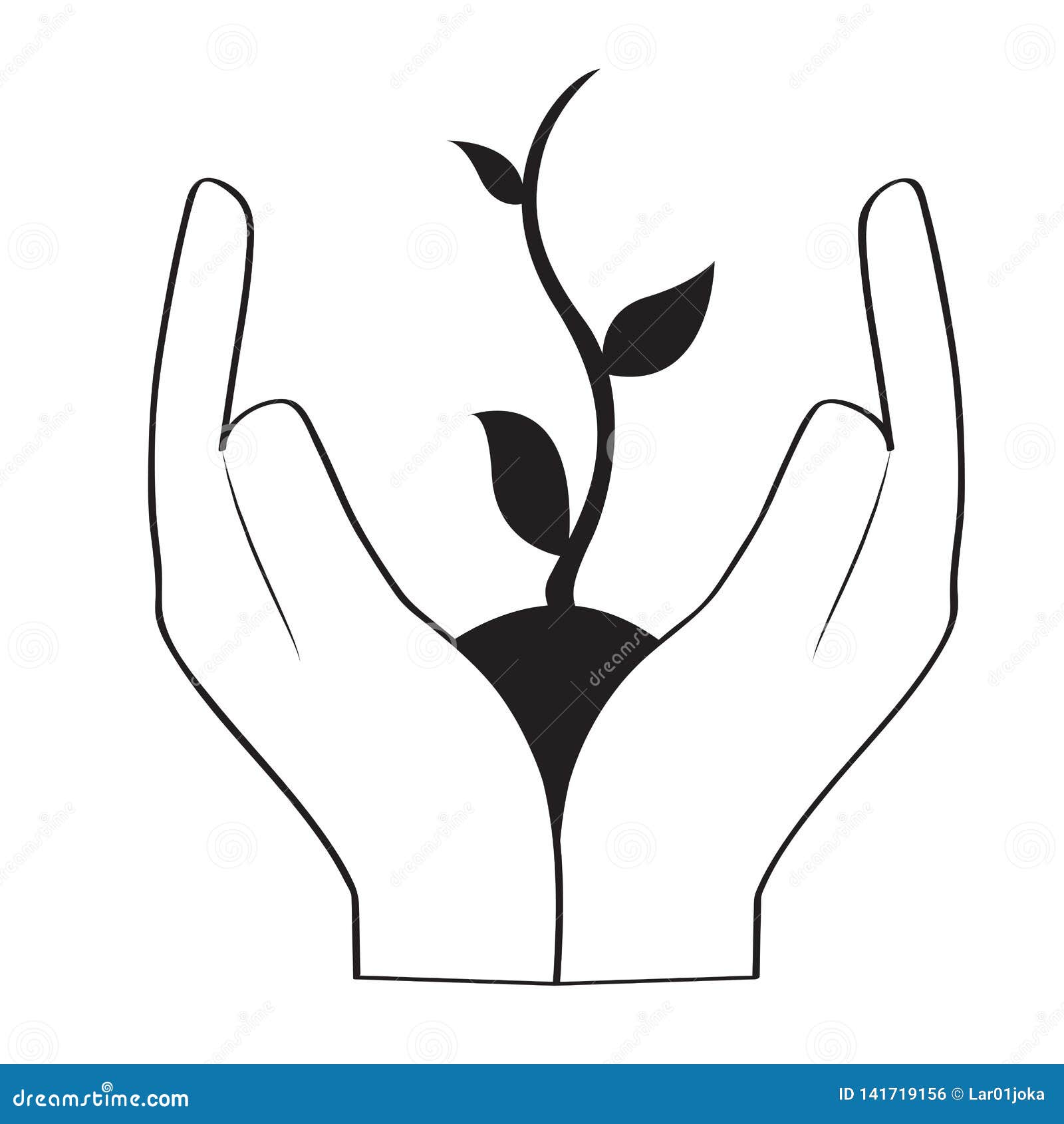 Plant Silhouette Resting in Hands Outline Stock Vector - Illustration ...