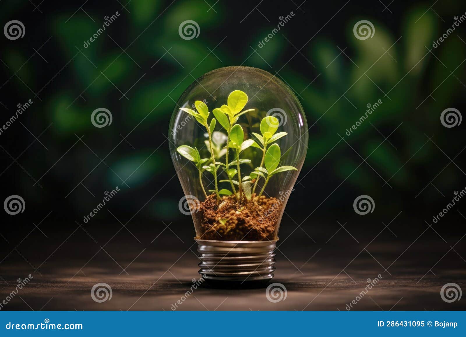 Plant Sprouting and Growing Inside a Light Bulb. AI Generated Stock