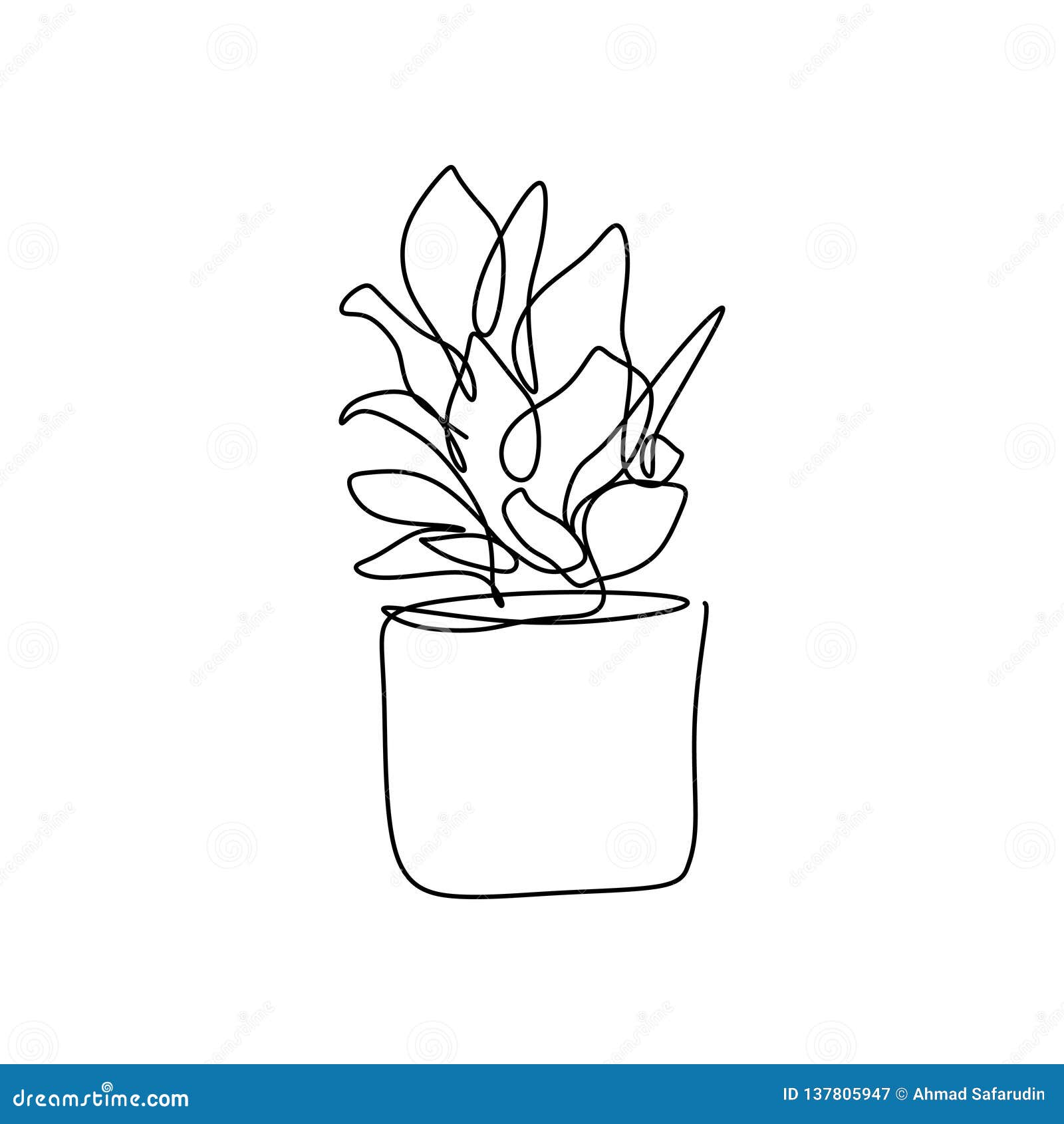 A Lápis Desenho Contínuo Do Grupo Do Vetor De Plantas Preto E