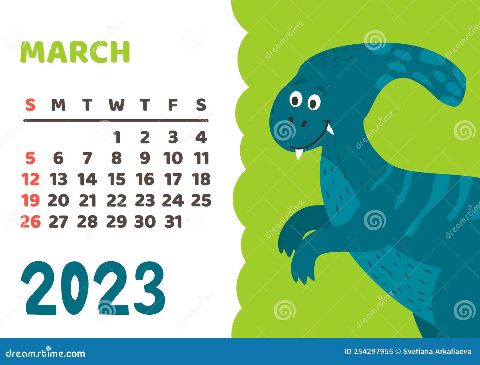 Plantilla De Calendario De Dinosaurios Lindos Para Series Infantiles. 4.º  Marcha Ilustración del Vector - Ilustración de lunes, diario: 254297955