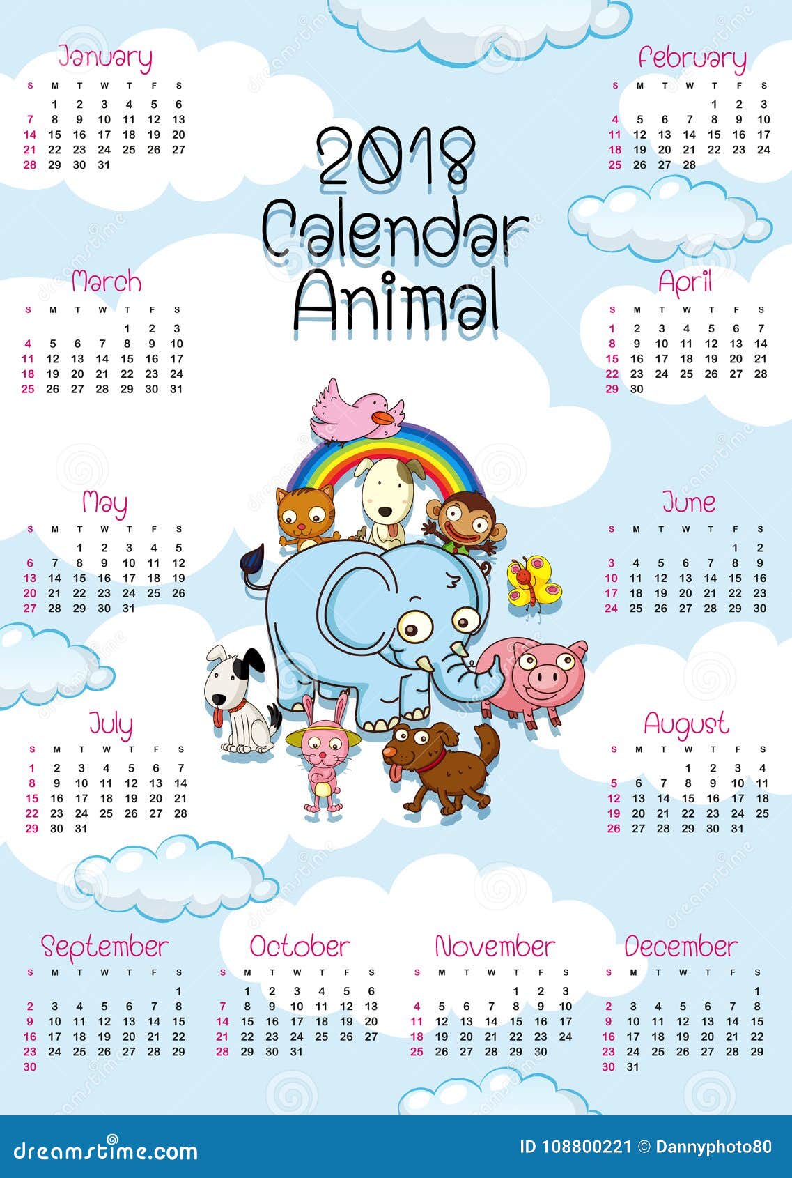 Calendario Infantil Elefante 2018 para Imprimir en Argentina Calendario Infantil Elefante 2018 para Imprimir en Argentina