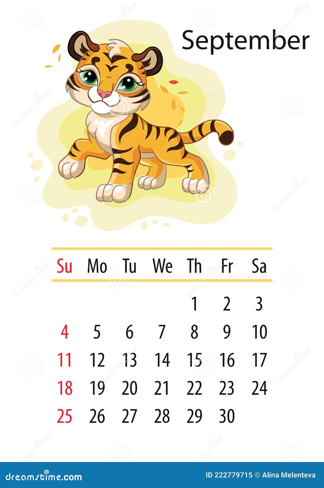 Plantilla De Diseño De Calendario De Pared De Tigre Para Septiembre De 2022  Ilustración del Vector - Ilustración de tarjeta, feliz: 222779715