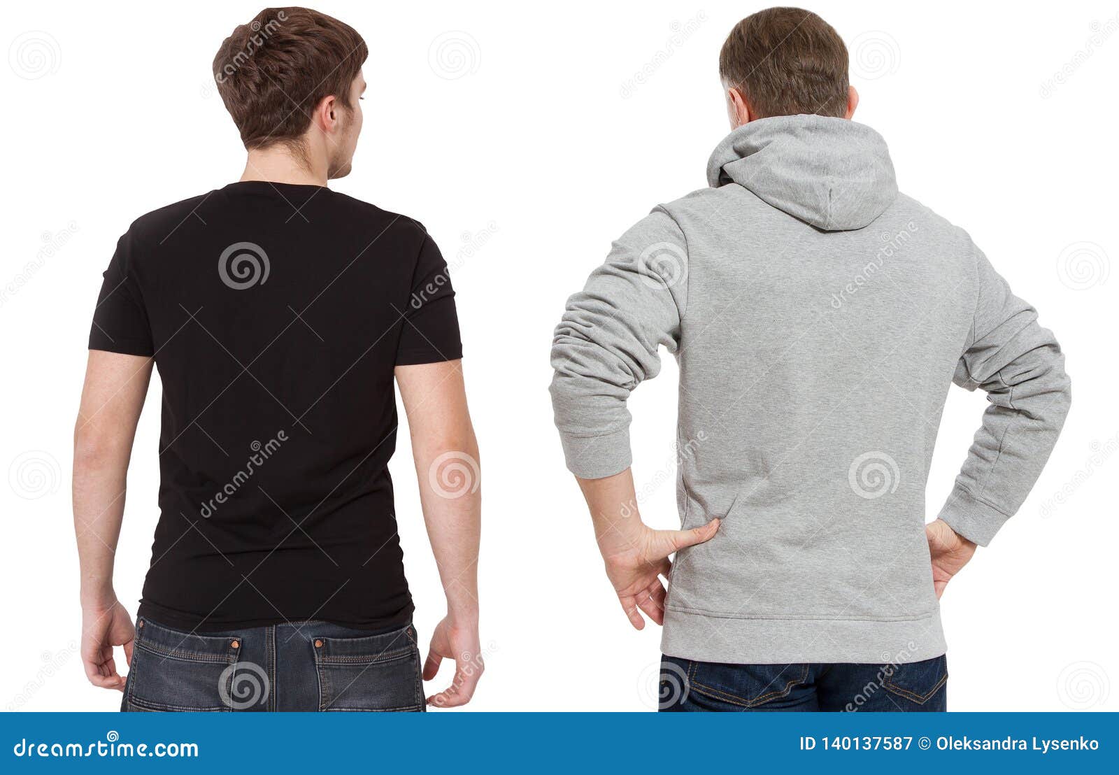 Plantilla de sudadera negra en blanco para un hombre con jeans