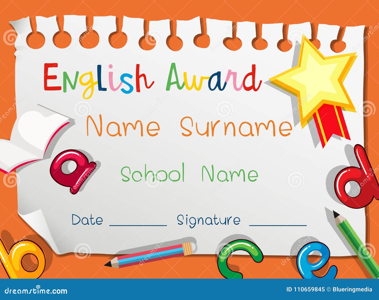 Plantilla Del Certificado Para El Premio Del Inglés Ilustración del