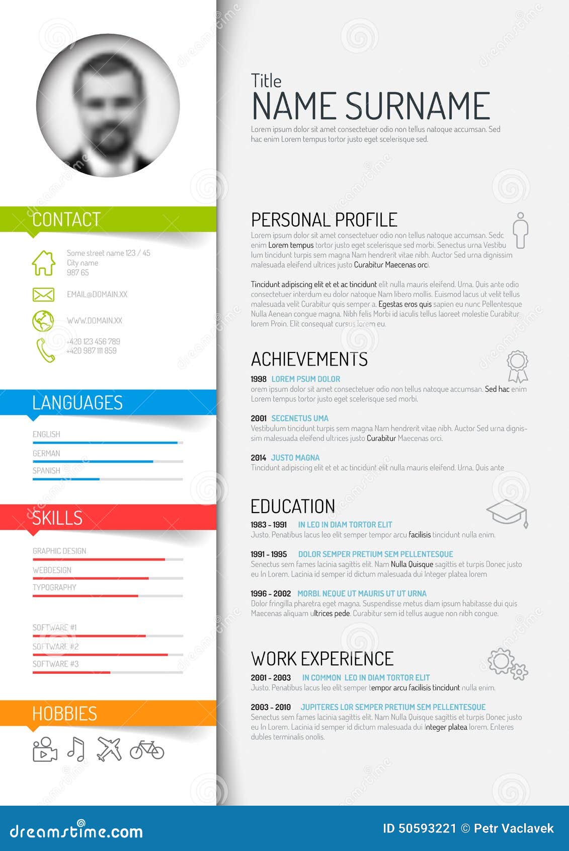 Plantilla Del Cv/del Curriculum Vitae Ilustración del 