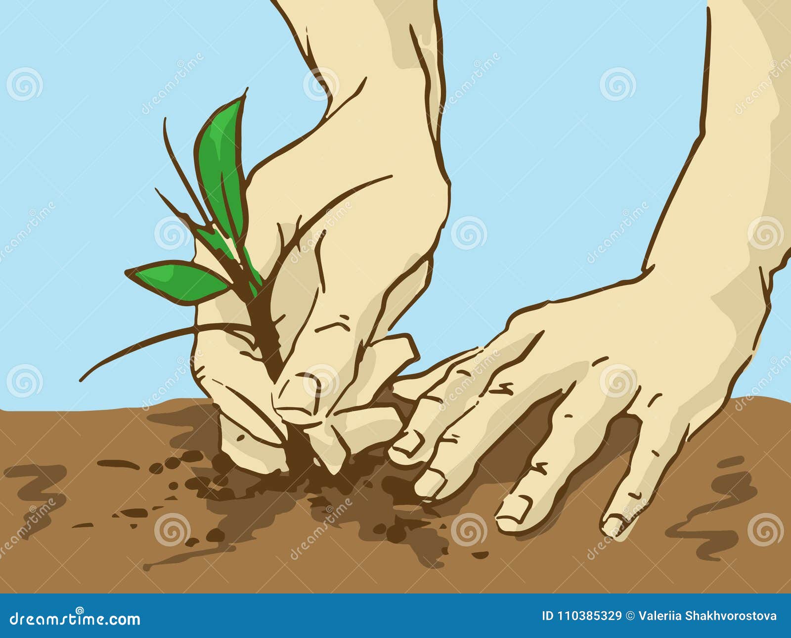 Cartoon Planting Tree. Hands Put a Sprout in the Ground Stock Vector -  Illustration of beige, concept: 110385329