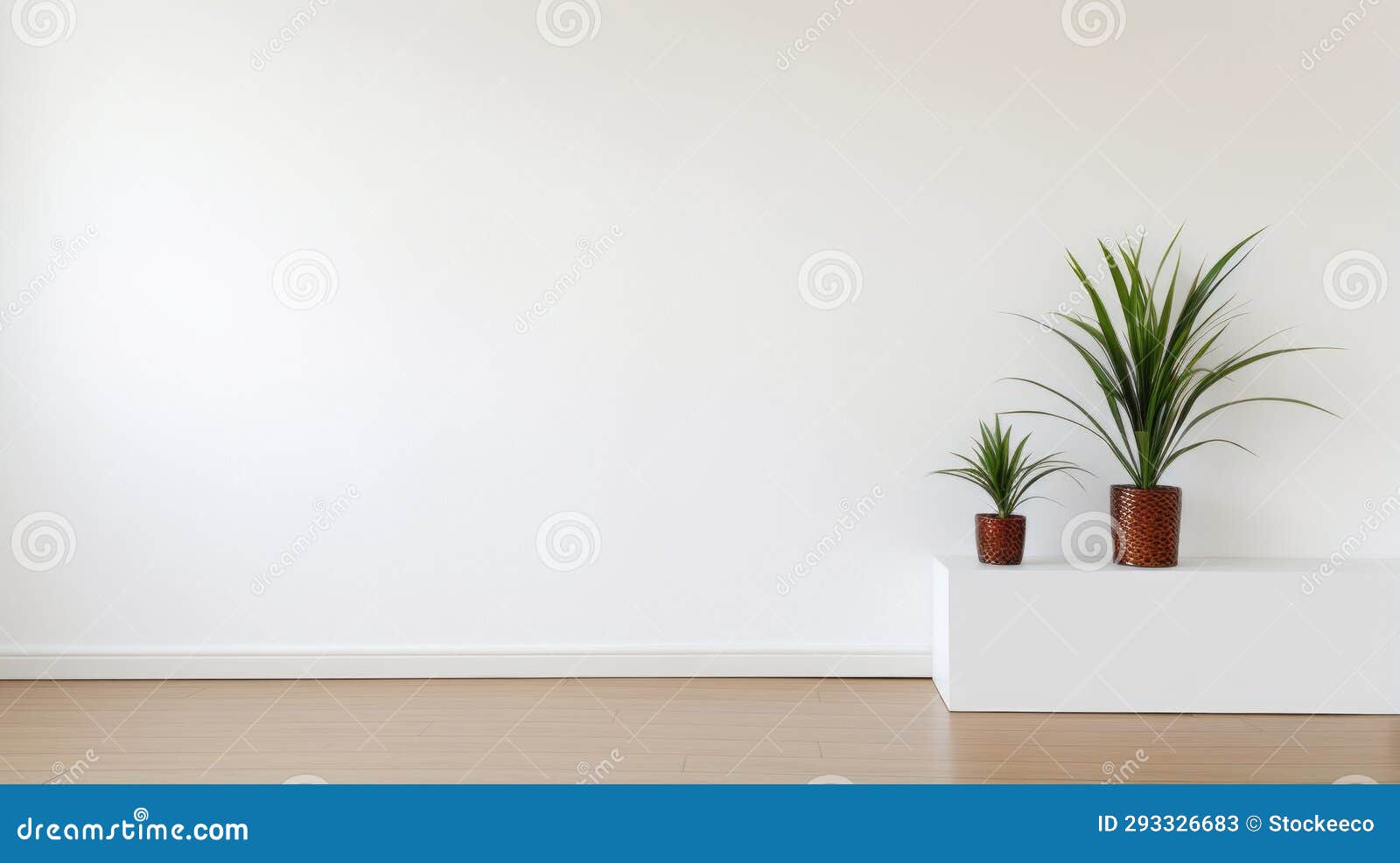 minimalist neo-geo style: potted plants in empty room