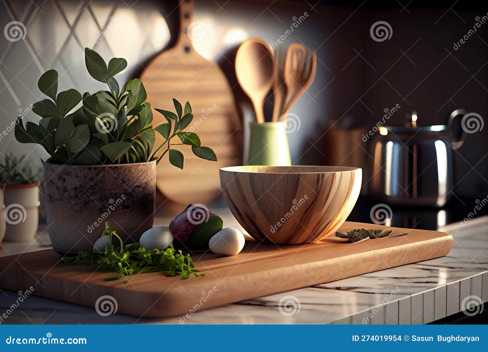 Plants in Pot on Kitchen Countertop.generative Ai Stock Illustration