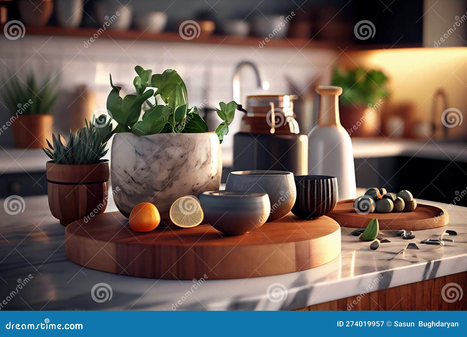Plants in Pot on Kitchen Countertop.generative Ai Stock Illustration