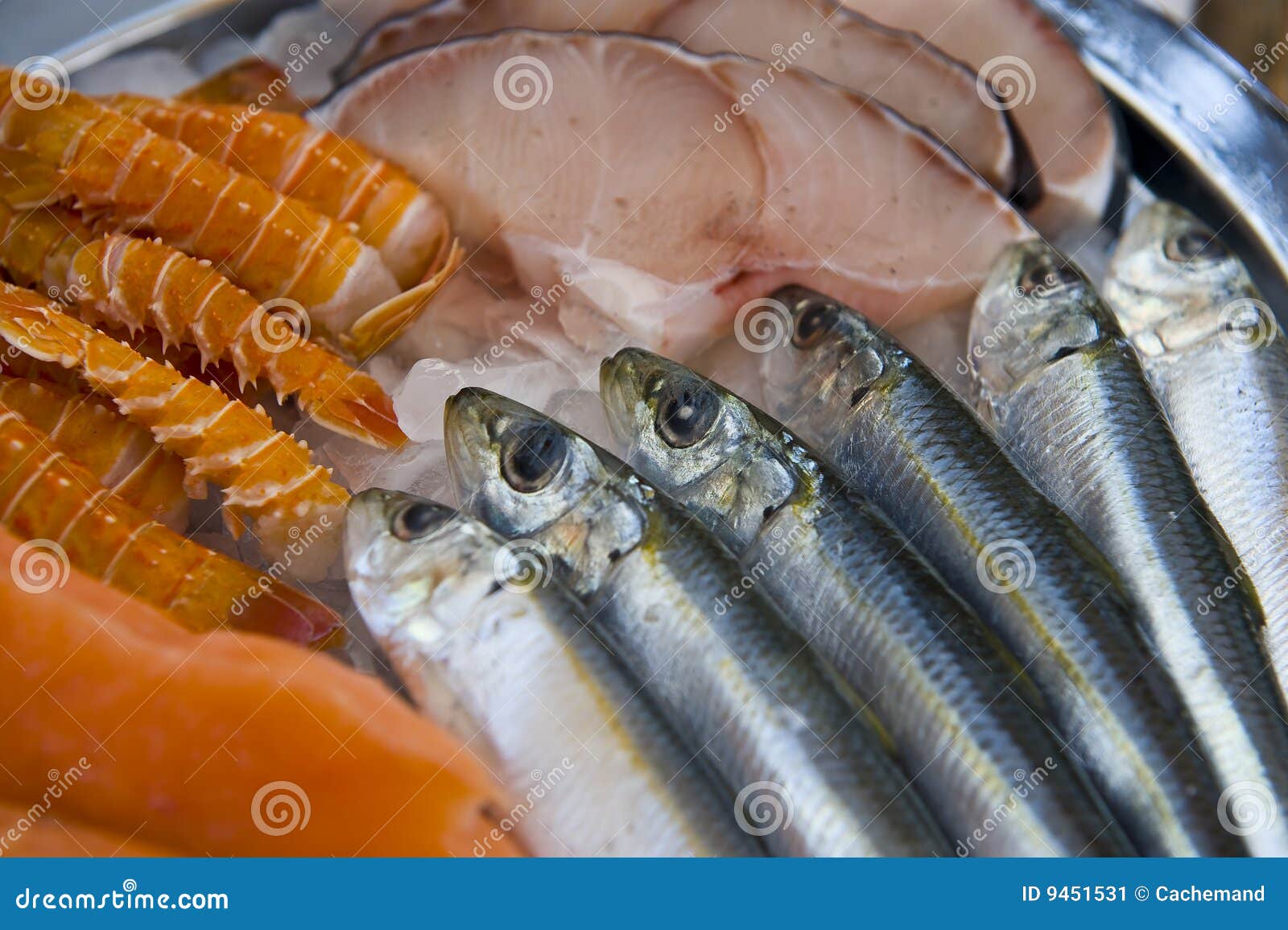 Plaque des poissons frais et des fruits de mer