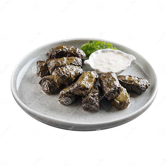 Plaque Isolée De Feuilles Farcies De Dolma Géorgien Image stock - Image
