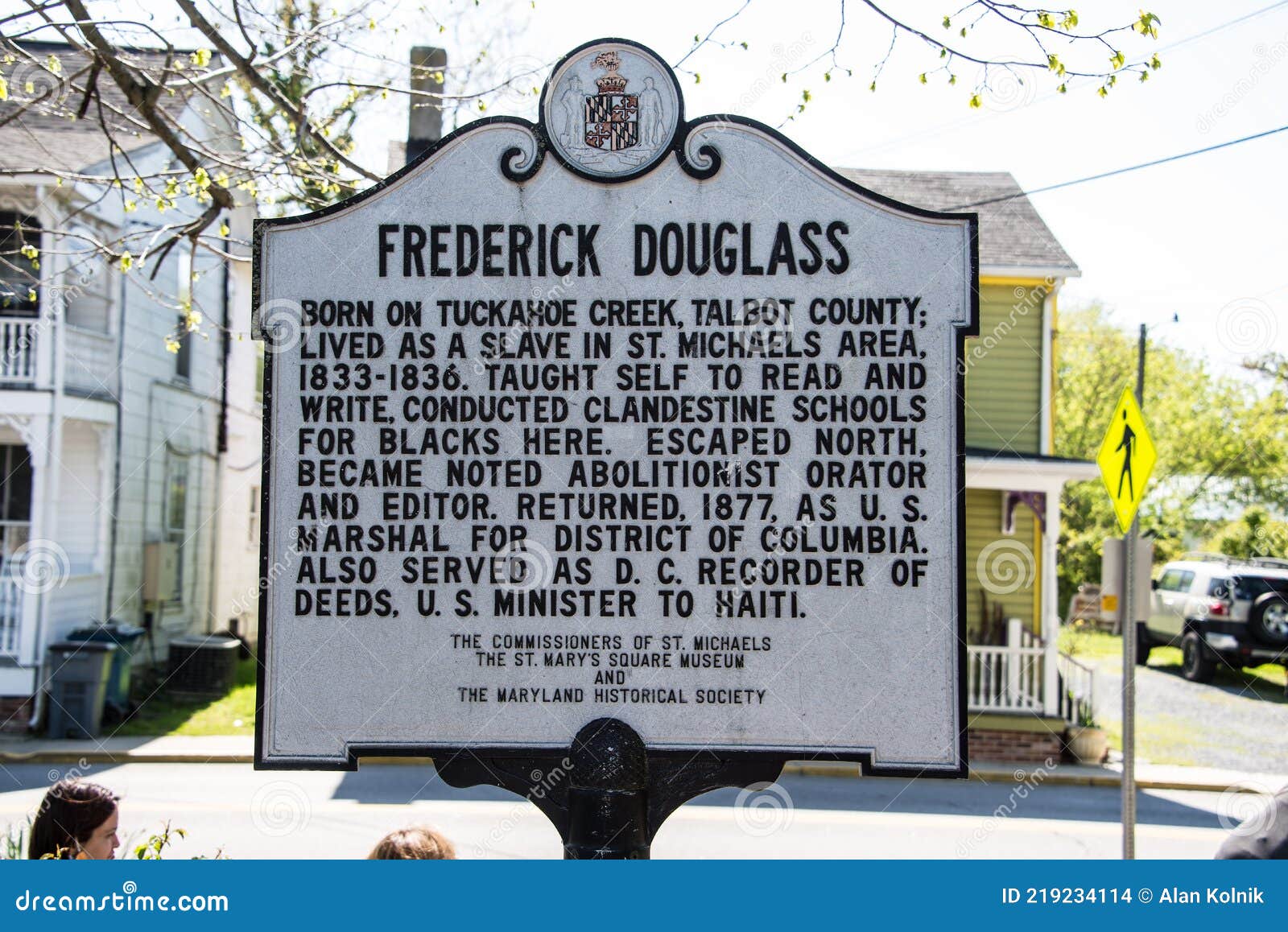 plaque honoring frederick douglass in st. michael`s, talbot county, maryland, usa