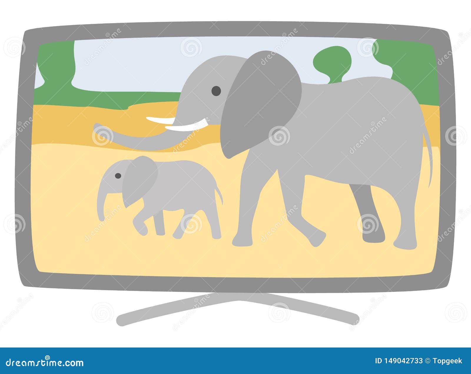 Plasma Broad TVSet Vector Elephants on Screen Stock Vector