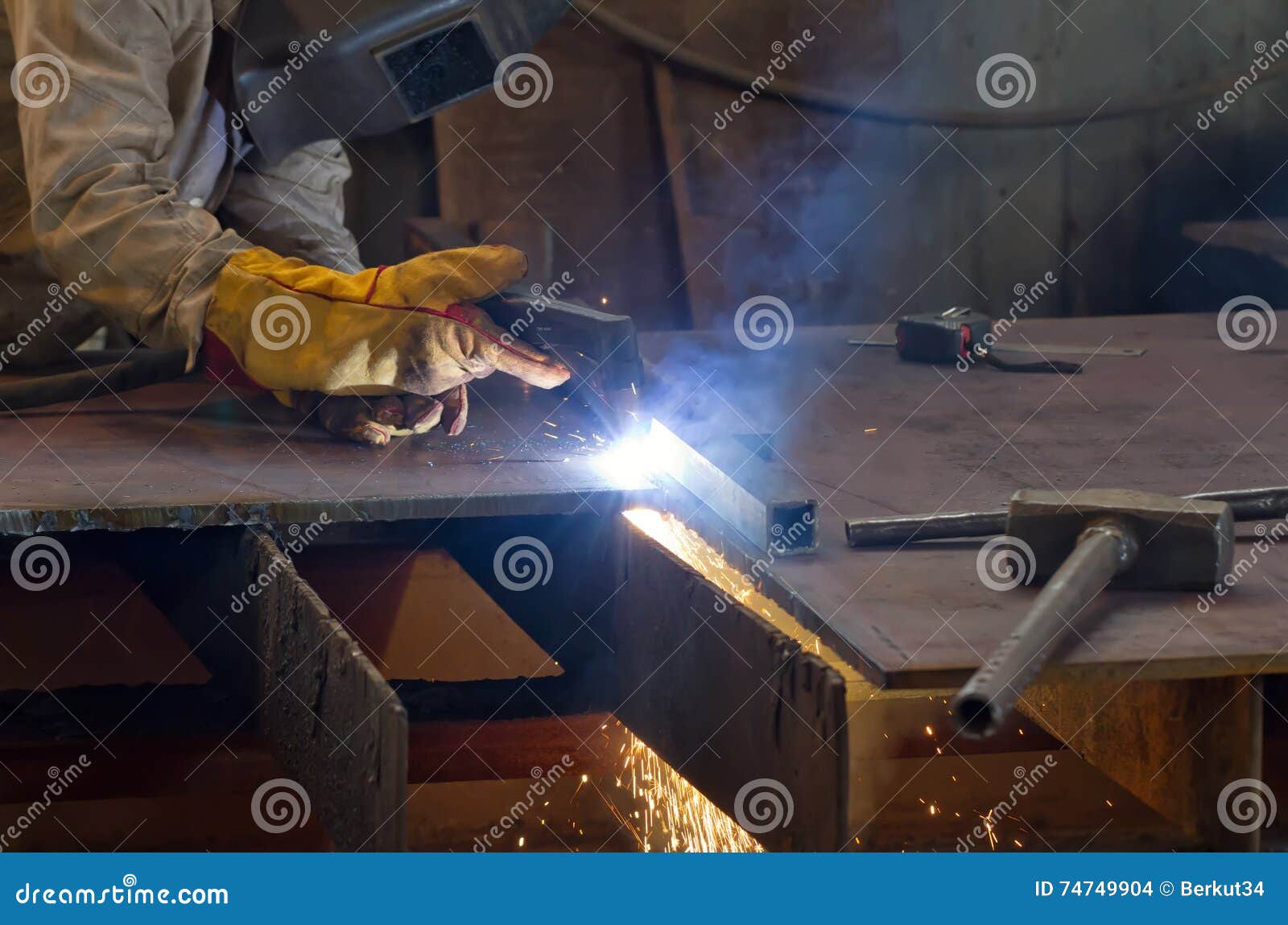 Plasma cutting steel plate stock photo. Image of industrial - 74749904