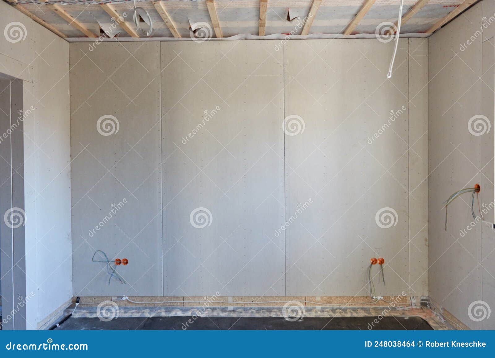 Plasterboard on the Wall in the Interior of a Room in a New Building