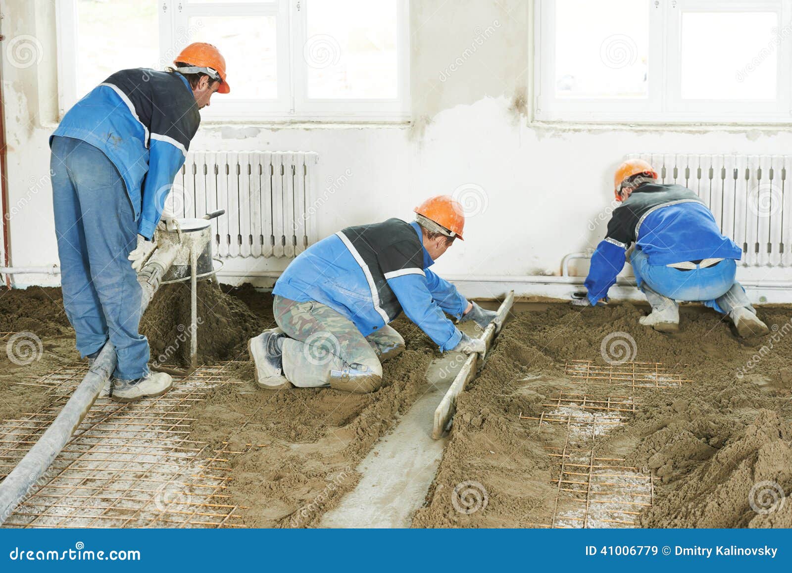 Plasterer Concrete Worker At Floor Work Stock Image Image Of