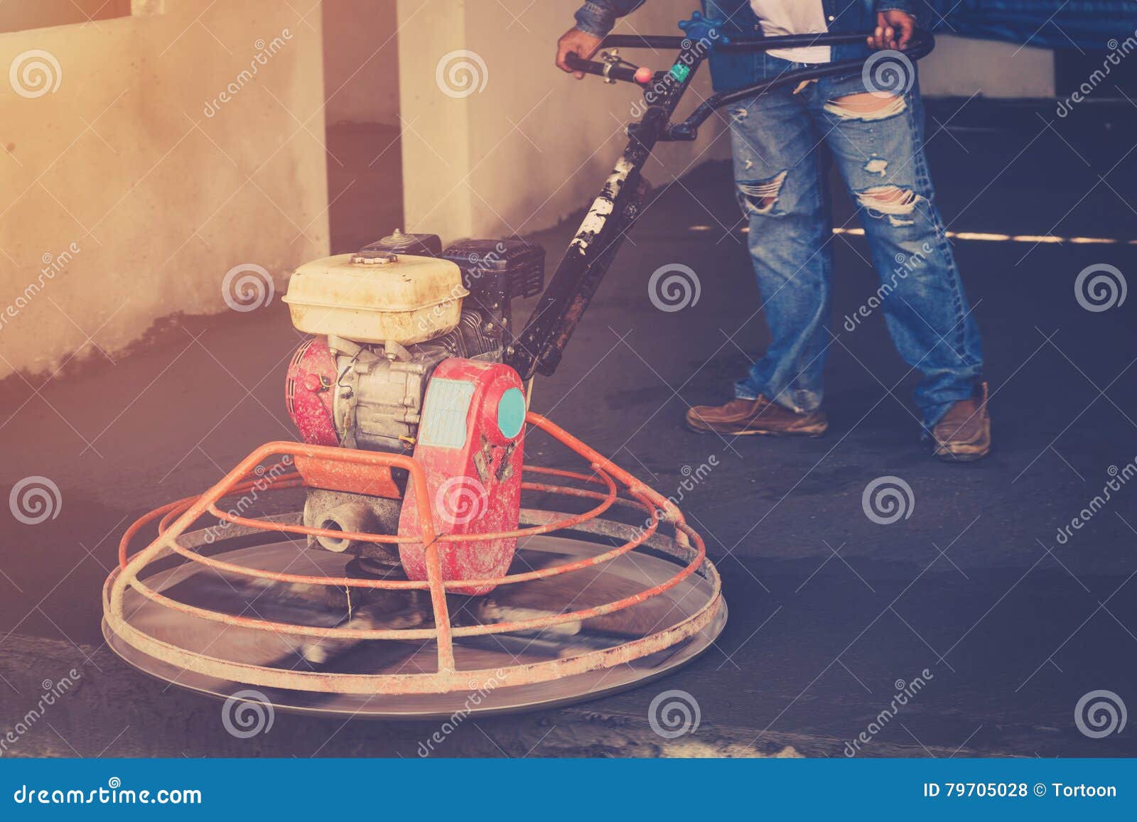 Plasterer Working Using Scrubber Machine for Cement Floor with V Stock