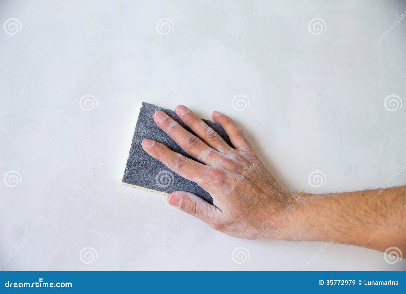 Plastering Man Hand Sanding the Plaster Stock Image Image of background, front 35772979