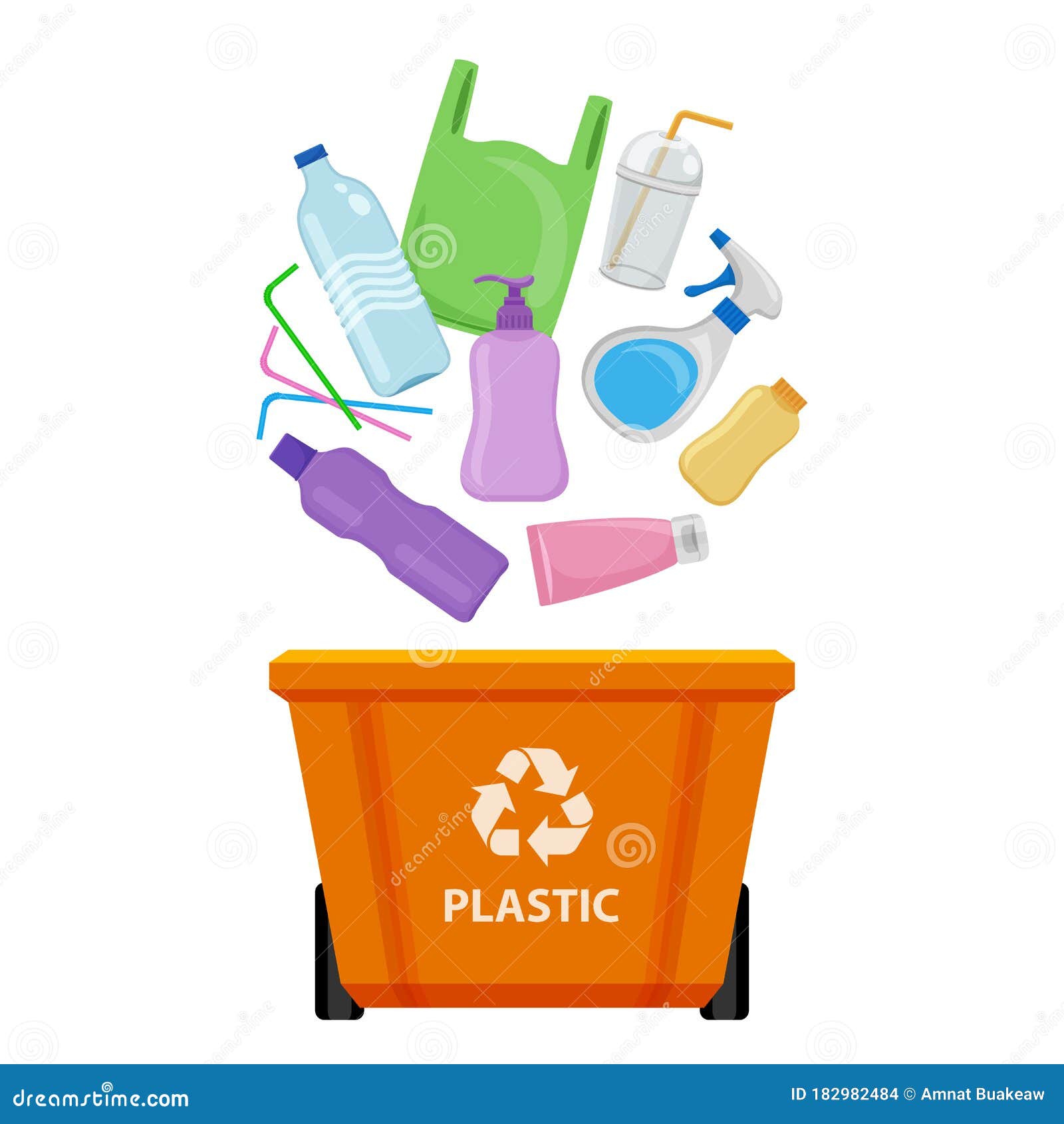 Componeren aardbeving nood Plastic Afval En Oranje Recycling Plastic Afvalbak Geïsoleerd Op Witte  Achtergrond Vuilnisbak En Plastic Afval Vector Illustratie - Illustration  of dumping, milieu: 182982484