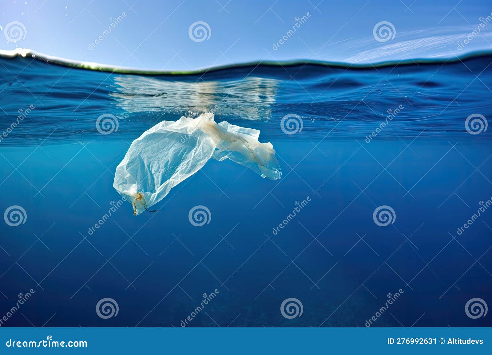 Plastic Bag Floating on the Surface of the Ocean Stock Illustration Illustration of generated