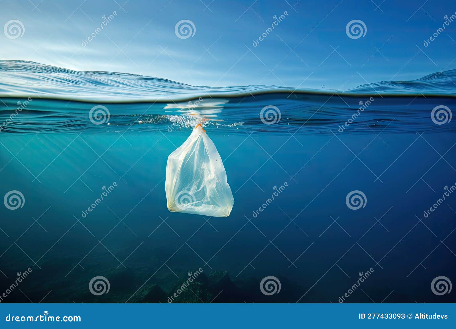 Plastic Bag Floating on the Surface of the Ocean Stock Illustration