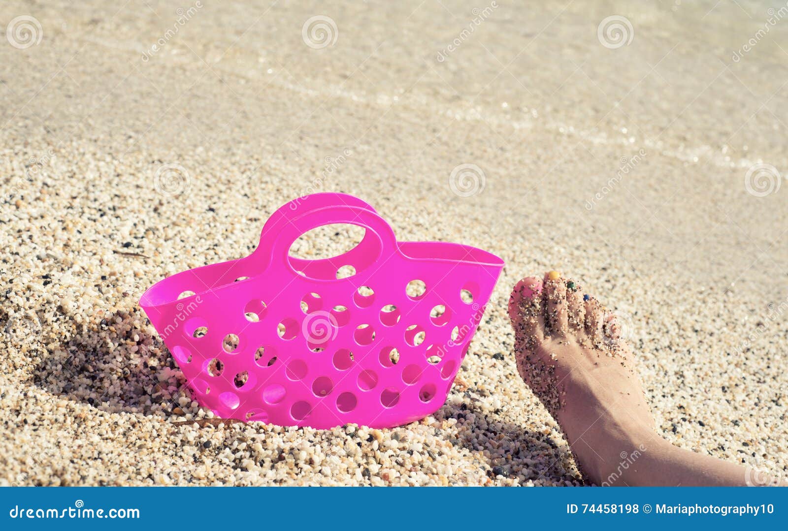 Plastic Bag and Foot on the Sand Stock Photo Image of pedicure