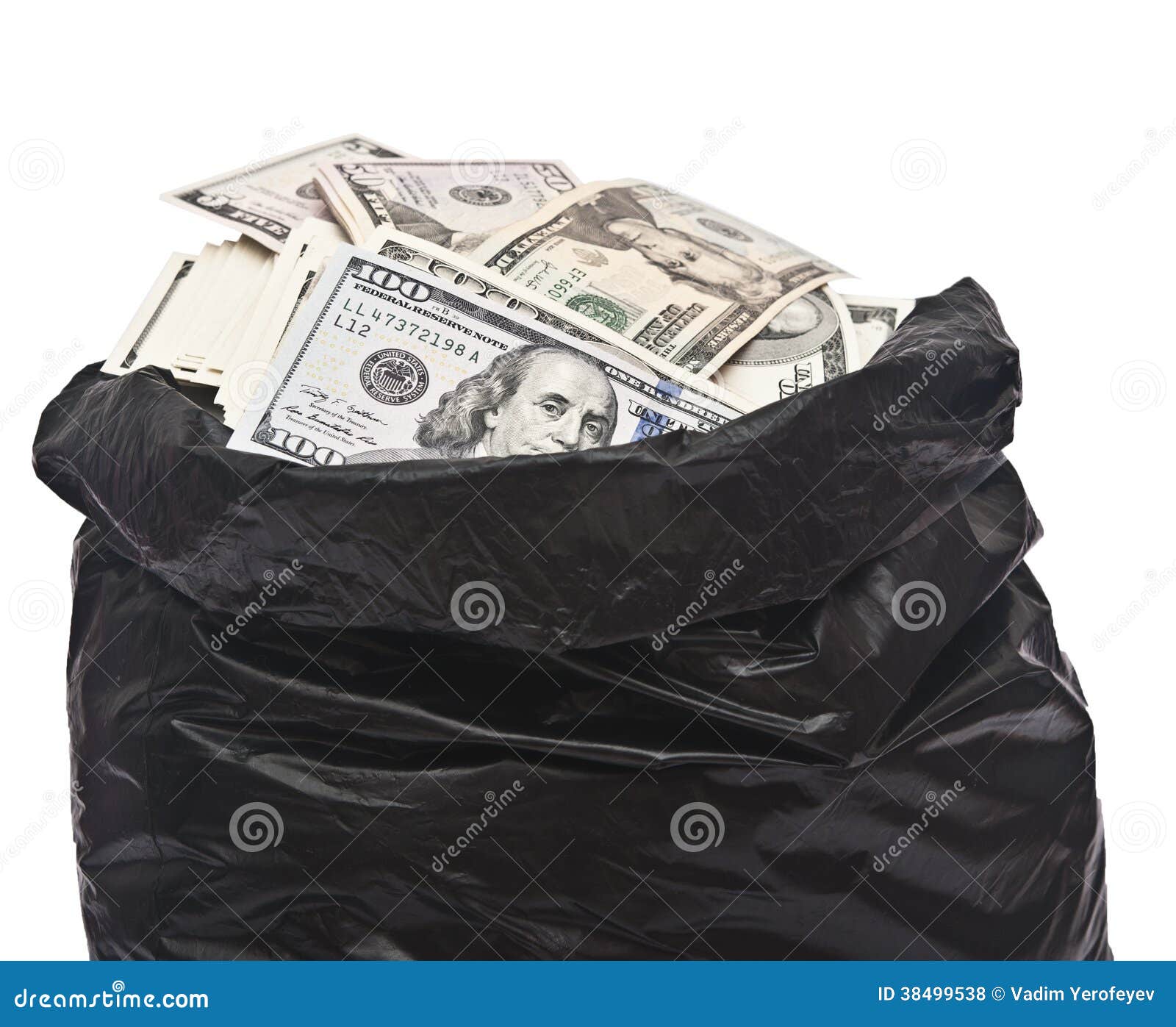 Plastic bag full of money stock photo. Image of dollar - 38499538