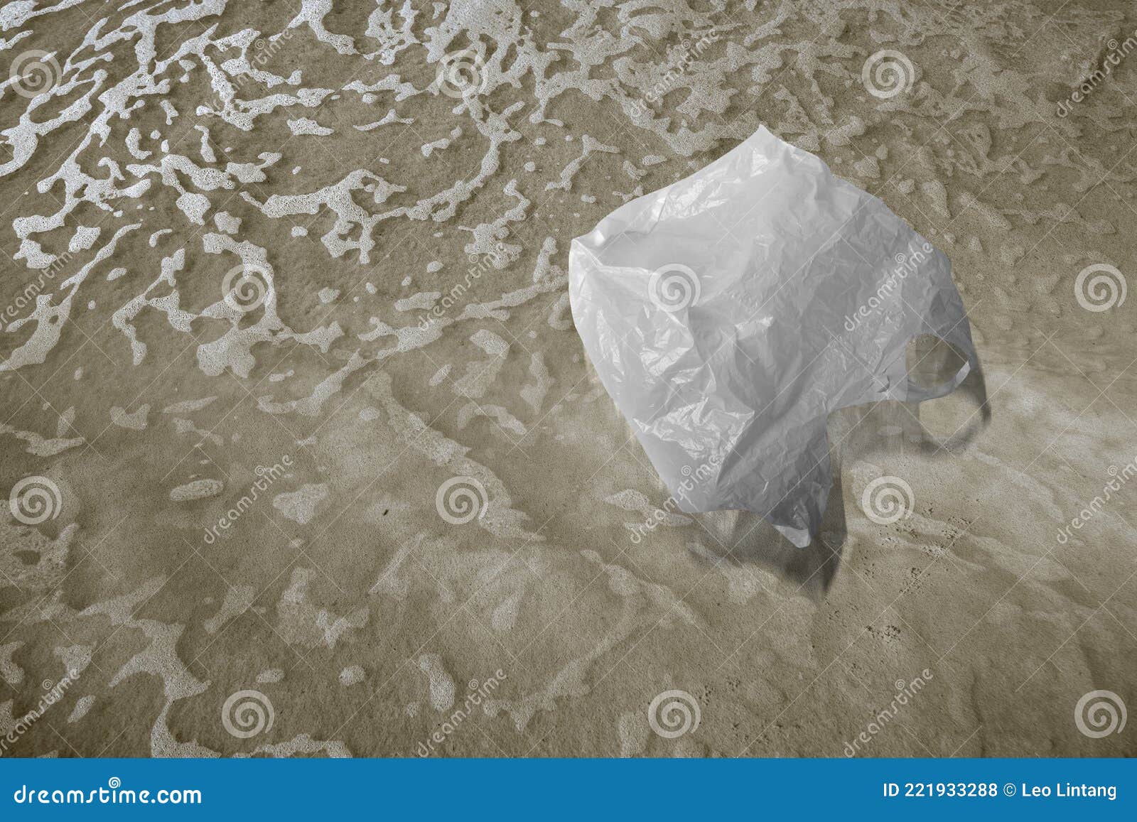 Plastic Bag on the Sandy Beach Stock Photo Image of polluted