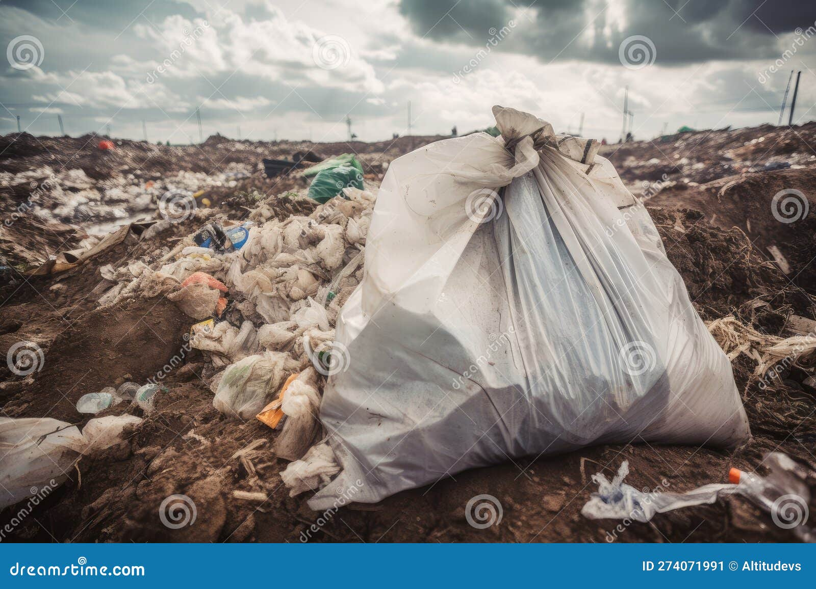 Plastic Bag Spilling Out of the Landfill, Surrounded by Discarded Waste