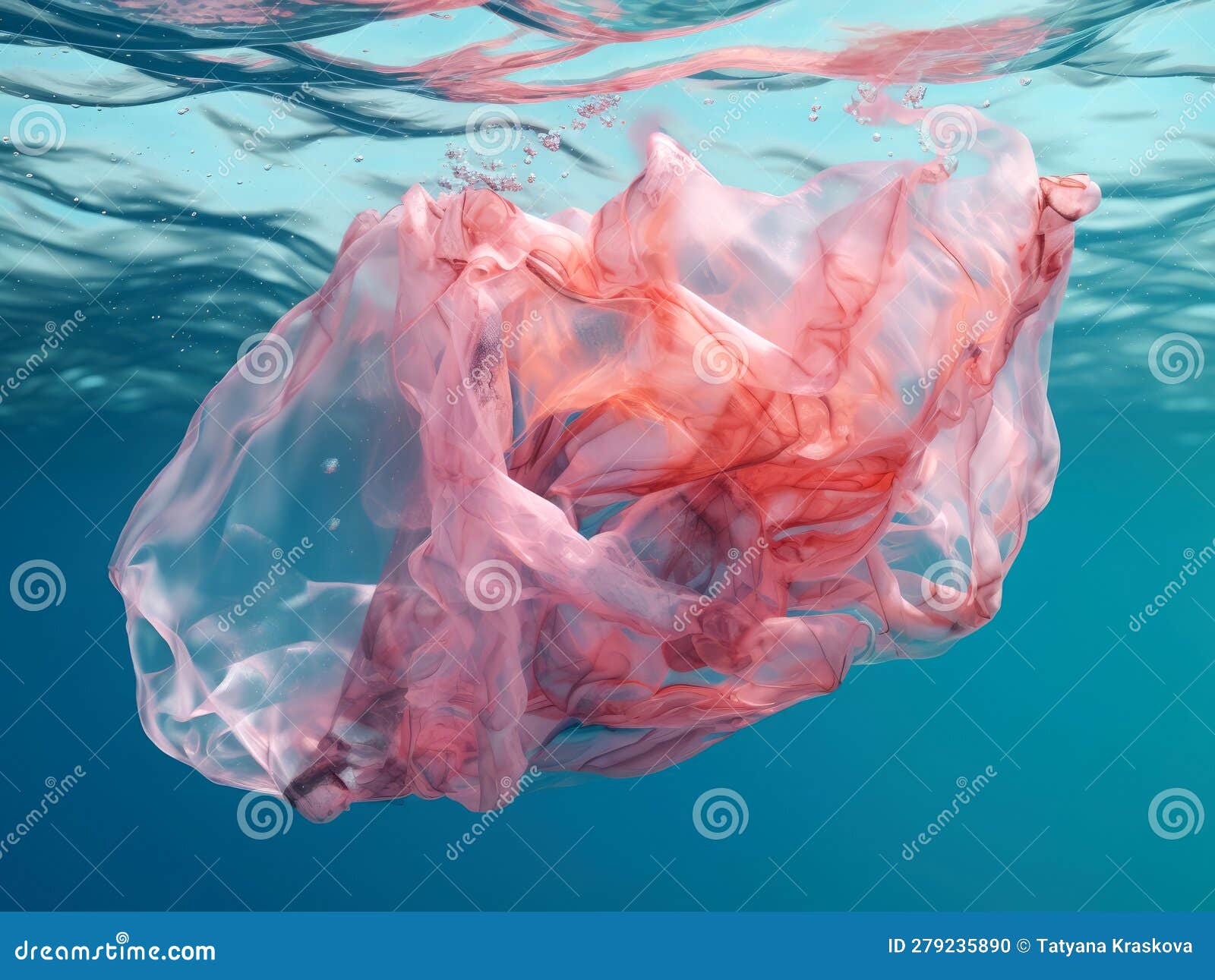 Plastic bag under the sea stock illustration. Illustration of plastic