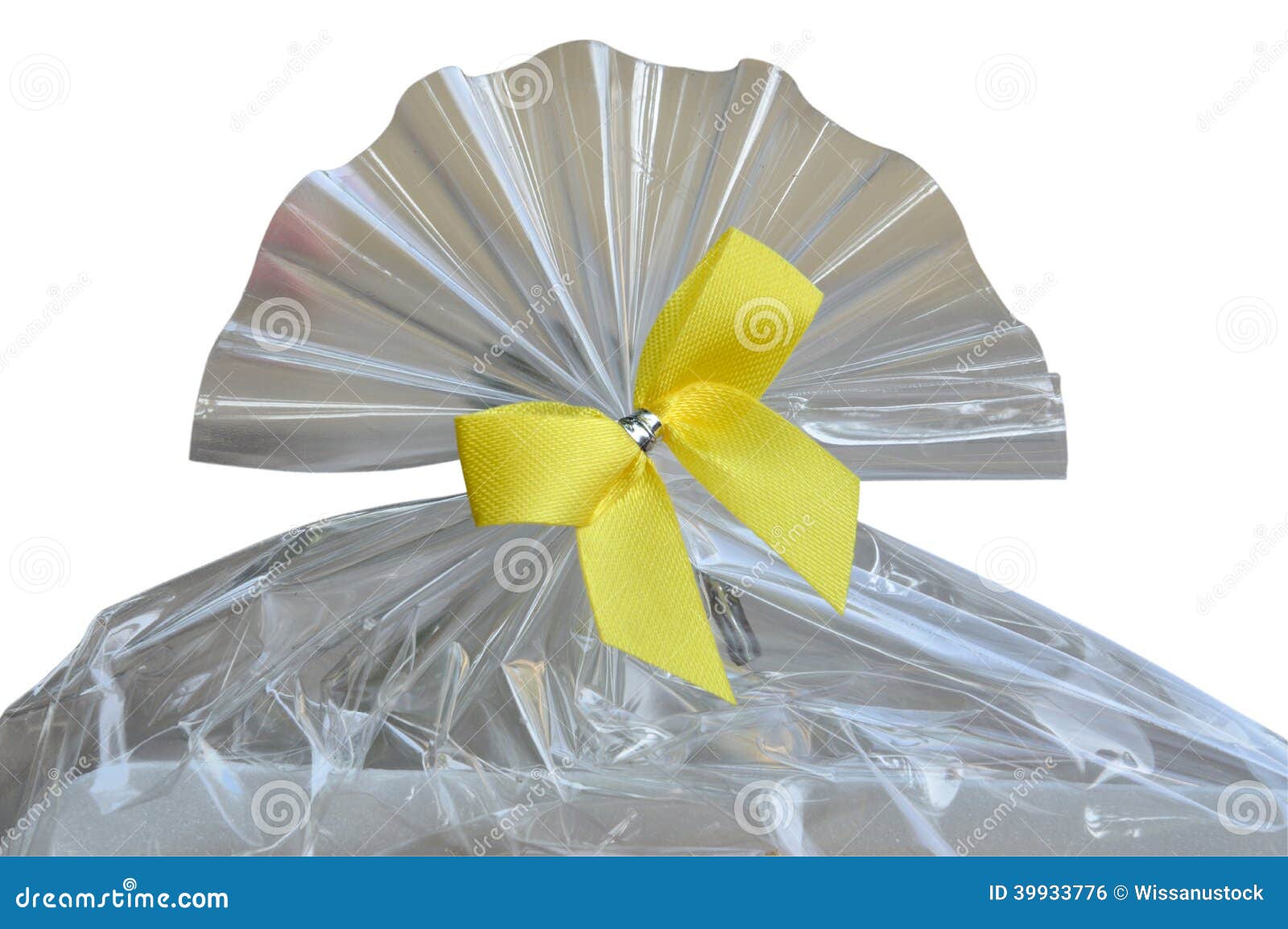 Plastic Bag with Yellow Ribbon Bow Stock Photo Image of present