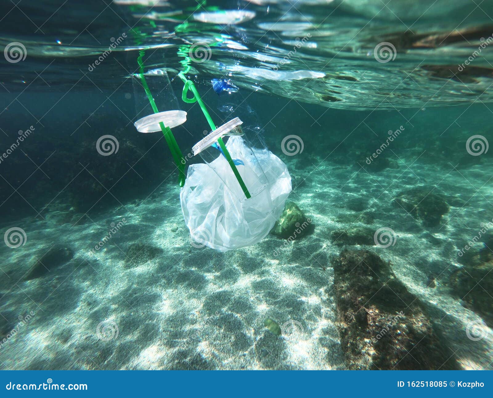 Plastic Bags and Bottles Pollution in Ocean Stock Image - Image of ...