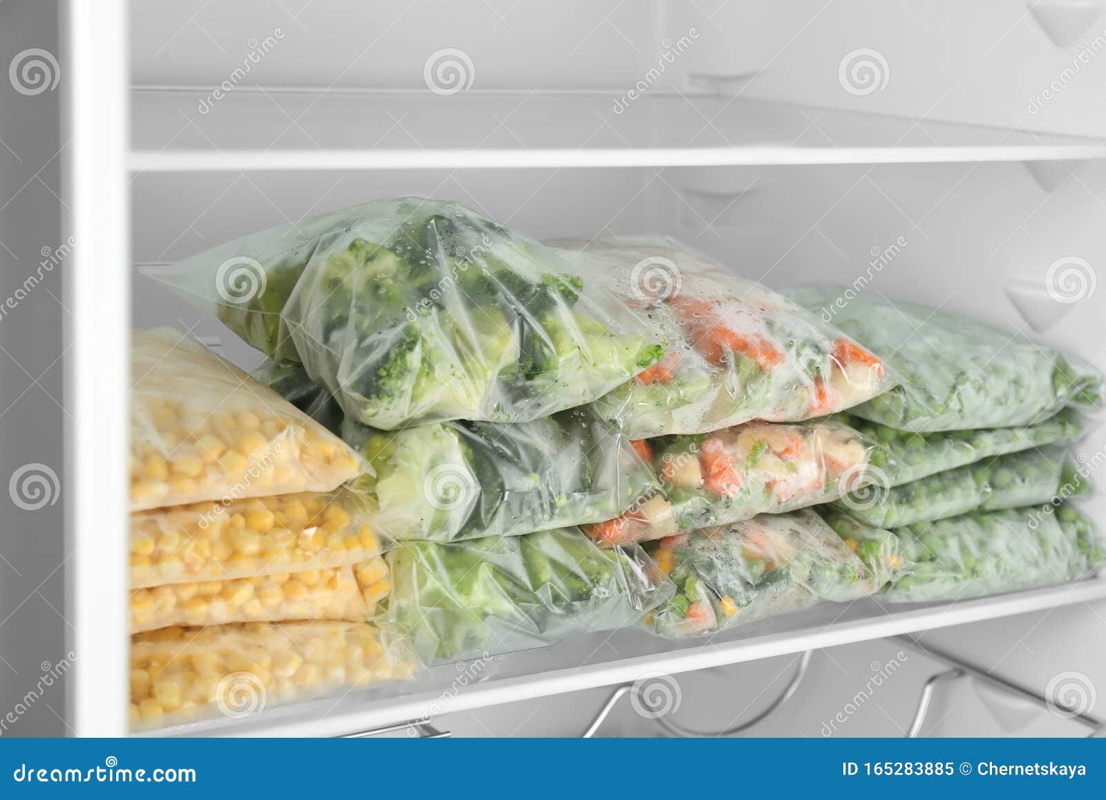 Plastic Bags with Frozen Vegetables in Refrigerator Stock Image Image of cold, natural 165283885