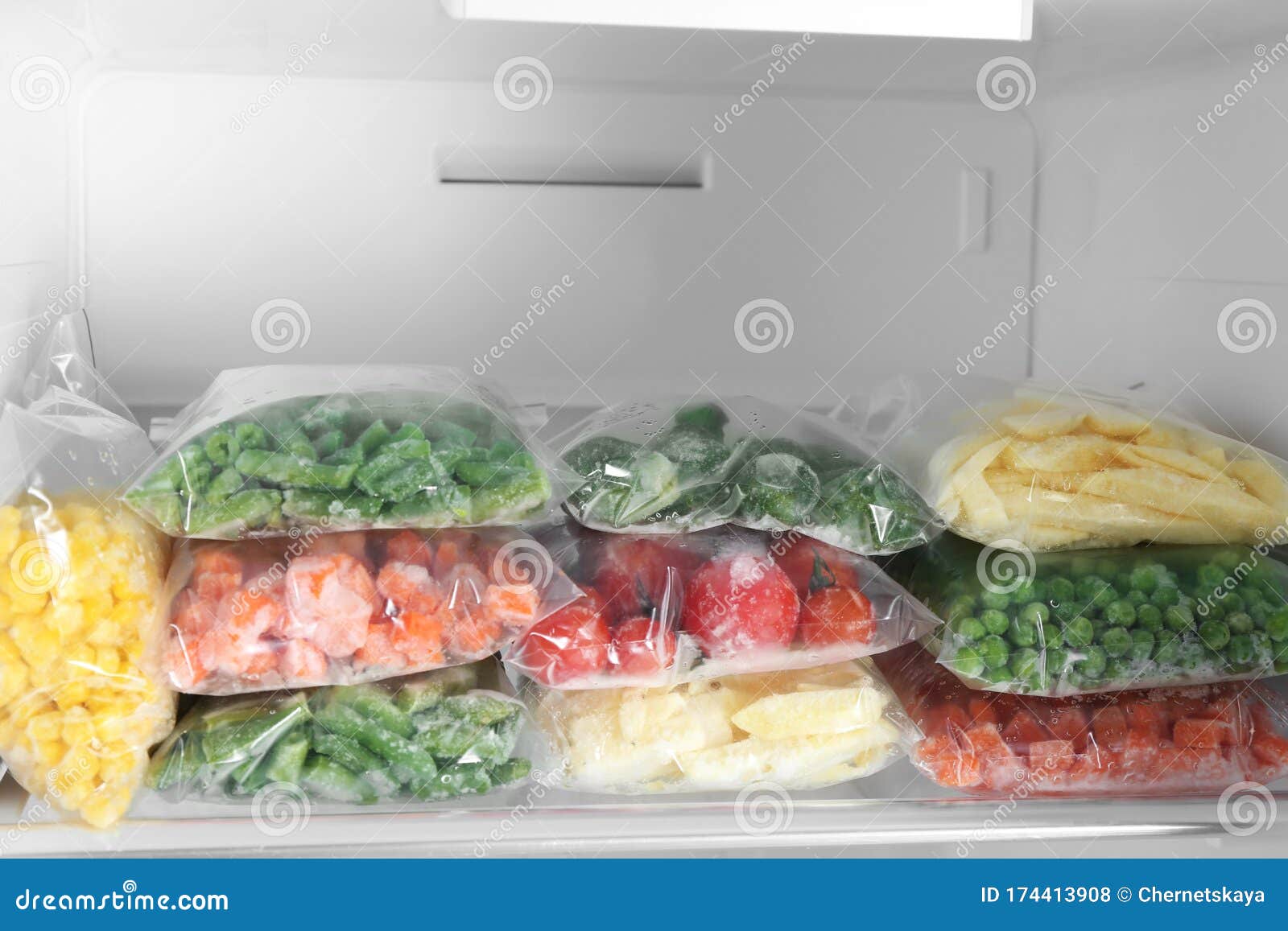 Plastic Bags with Frozen Vegetables in Refrigerator Stock Photo Image of modern, healthy