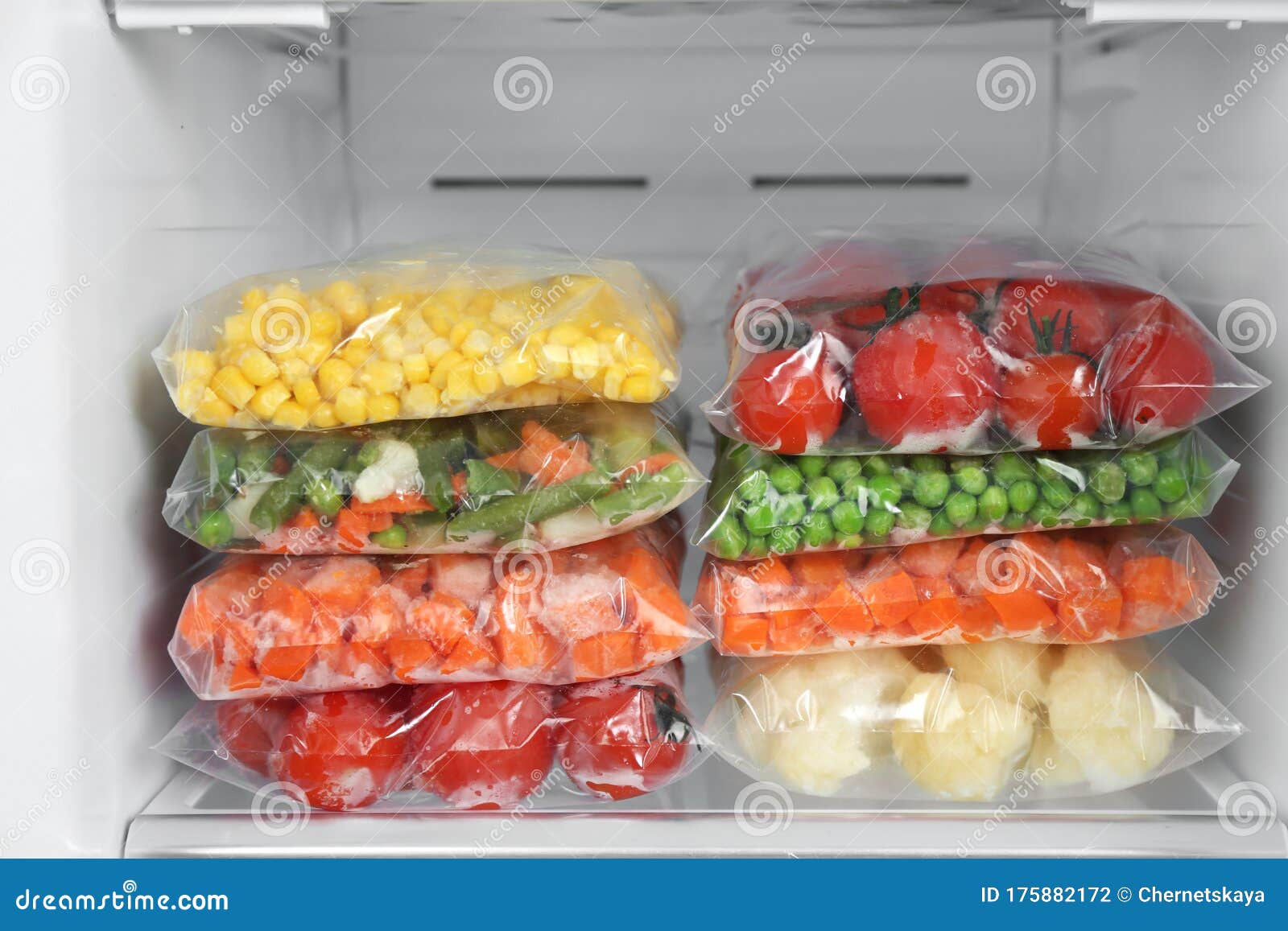 Plastic Bags with Frozen Vegetables in Refrigerator Stock Photo Image of cold, nutrition