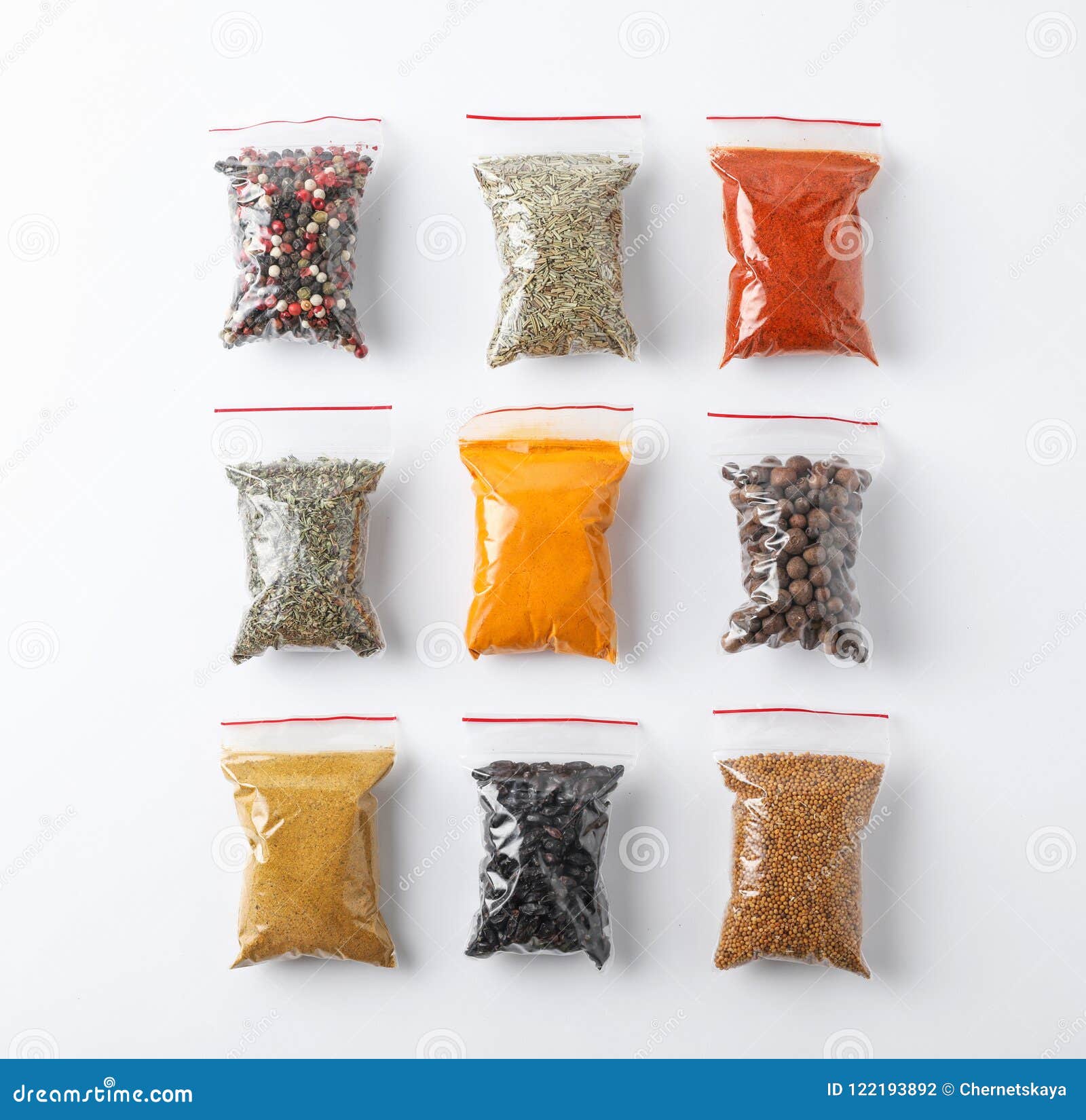 Plastic Bags with Different Spices Stock Photo Image of food