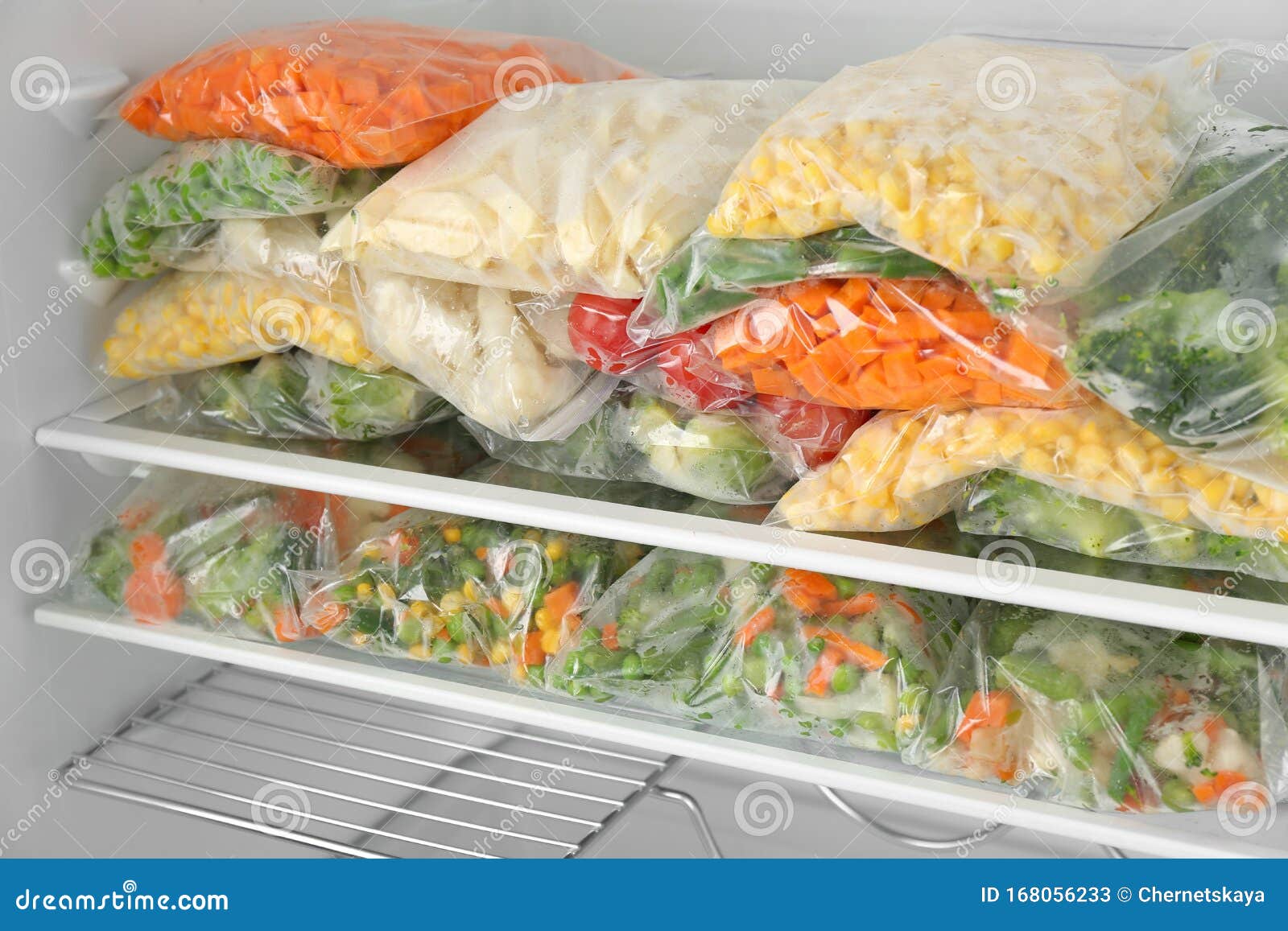 Plastic Bags with Frozen Vegetables in Refrigerator Stock Image Image of kitchen, product