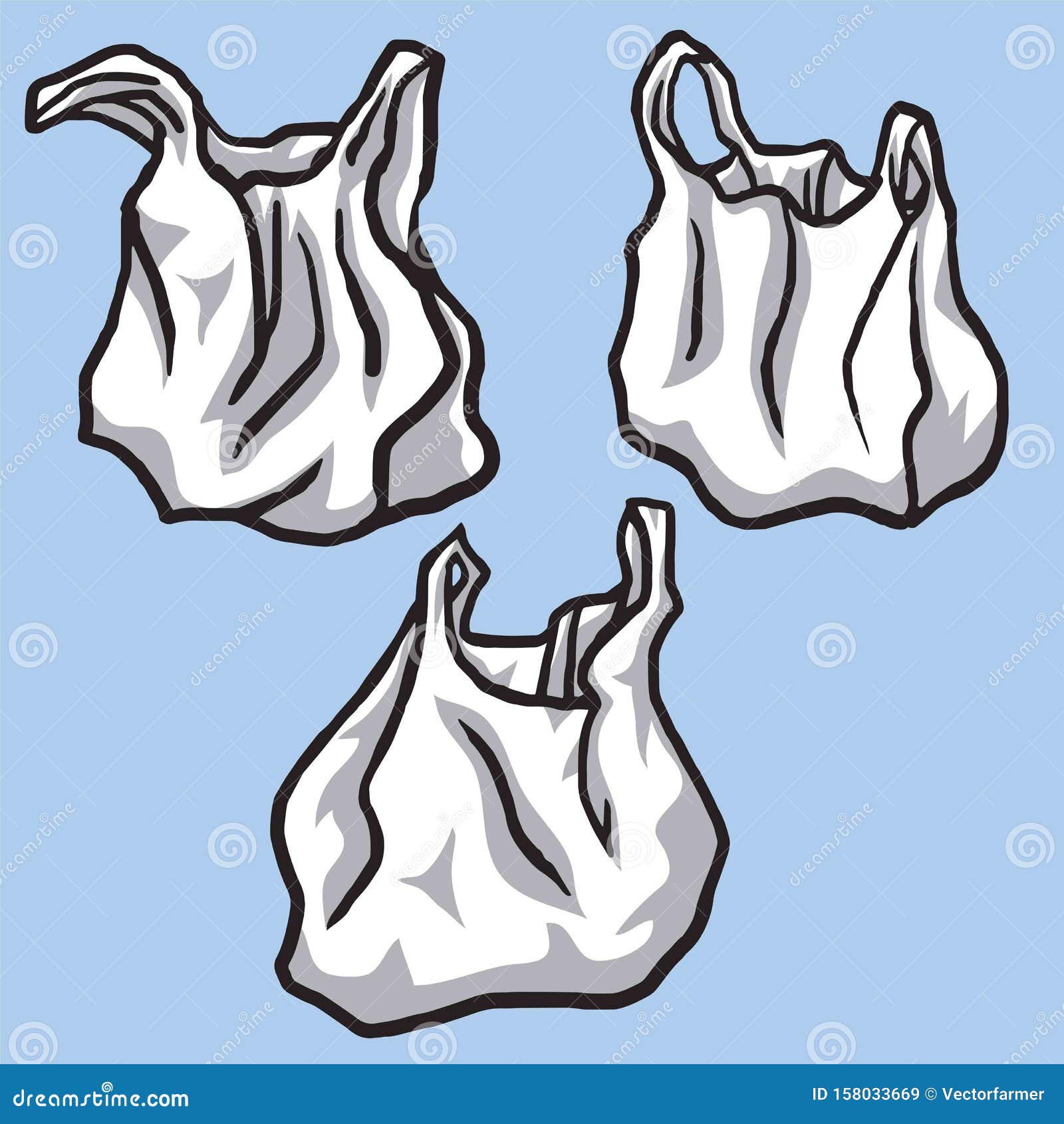Polythene Bags. Set Of Transparent Empty Plastic Packaging Cartoon