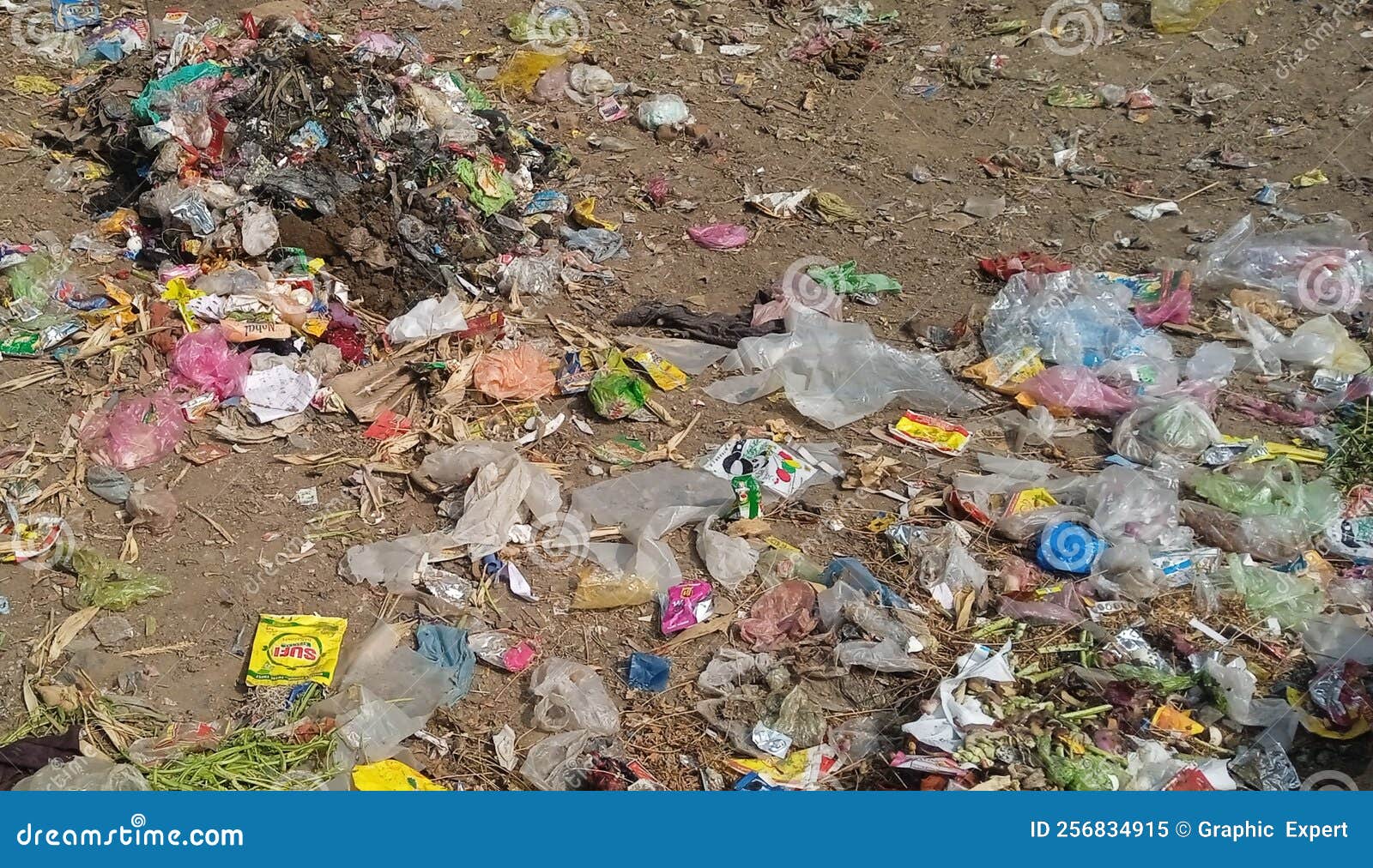 Plastic Bags in a Landfill . Unauthorized Release of Garbage