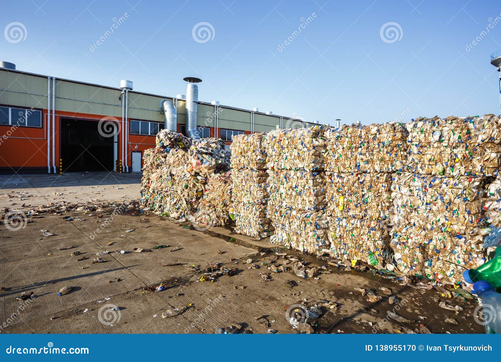 plastic bales at the waste processing plant. separate garbage collection. recycling and storage of waste for further disposal.