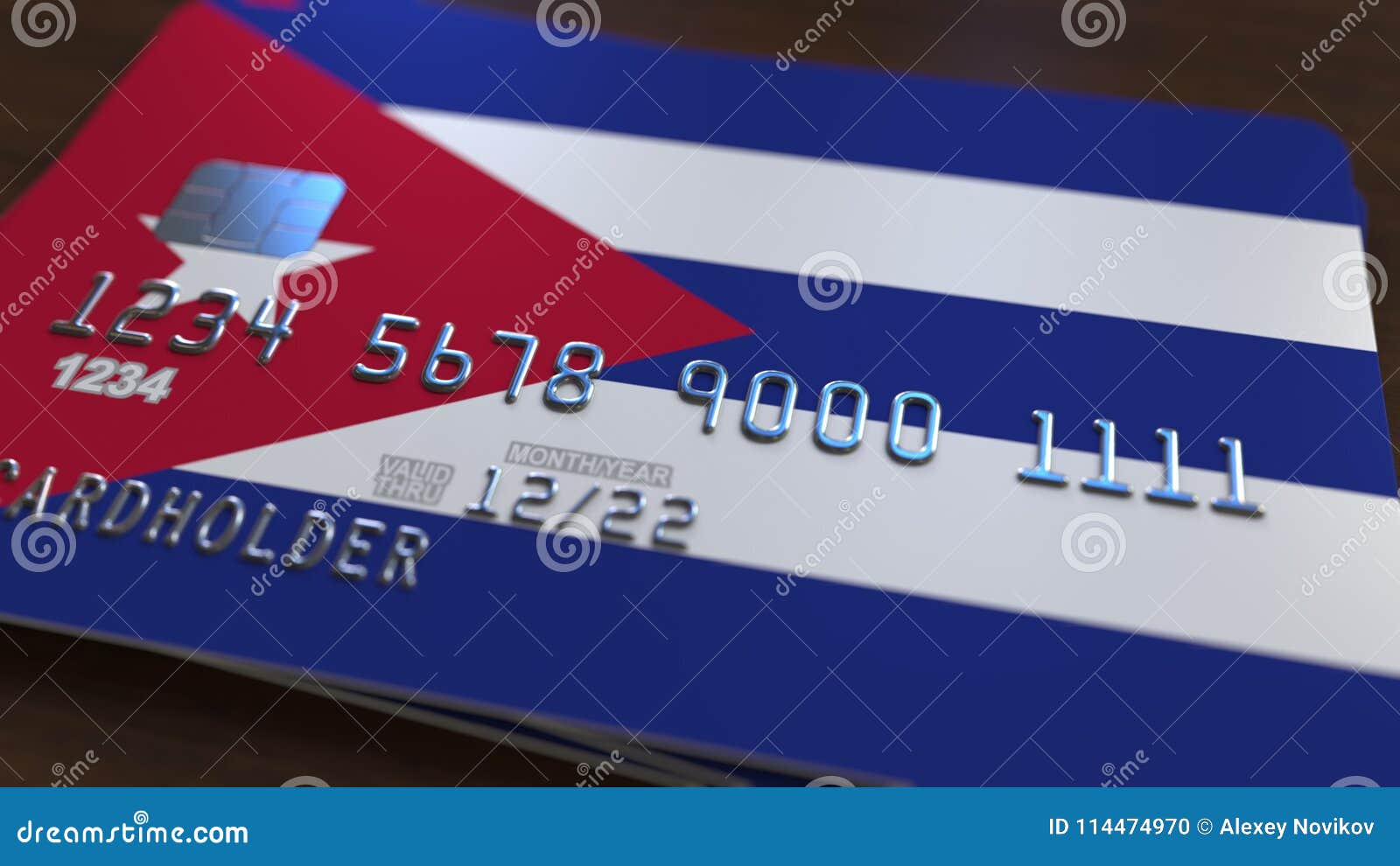 Plastic Bank Card Featuring Flag of Cuba. Cuban Banking System