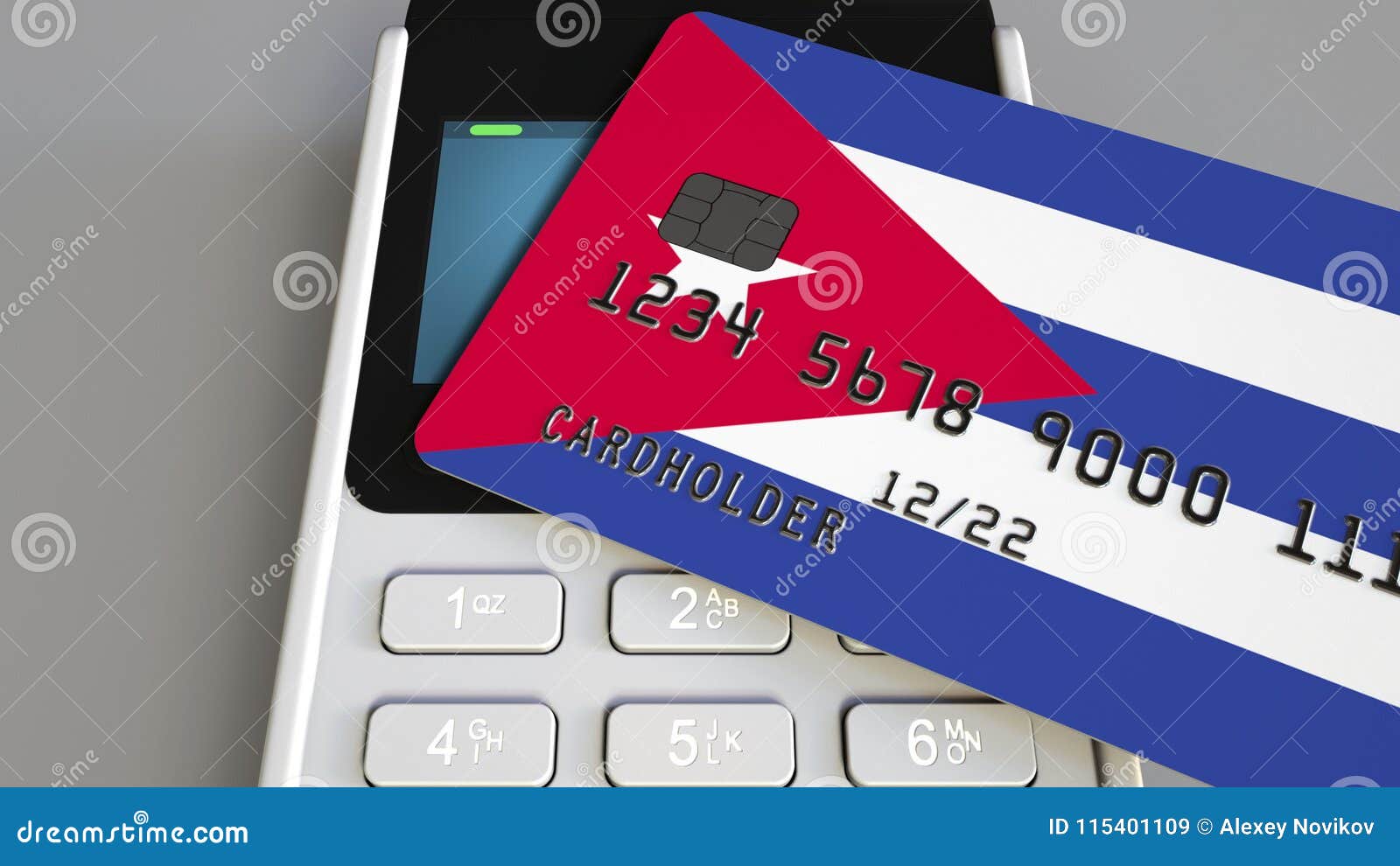 Payment or POS Terminal with Credit Card Featuring Flag of Cuba. Cuban