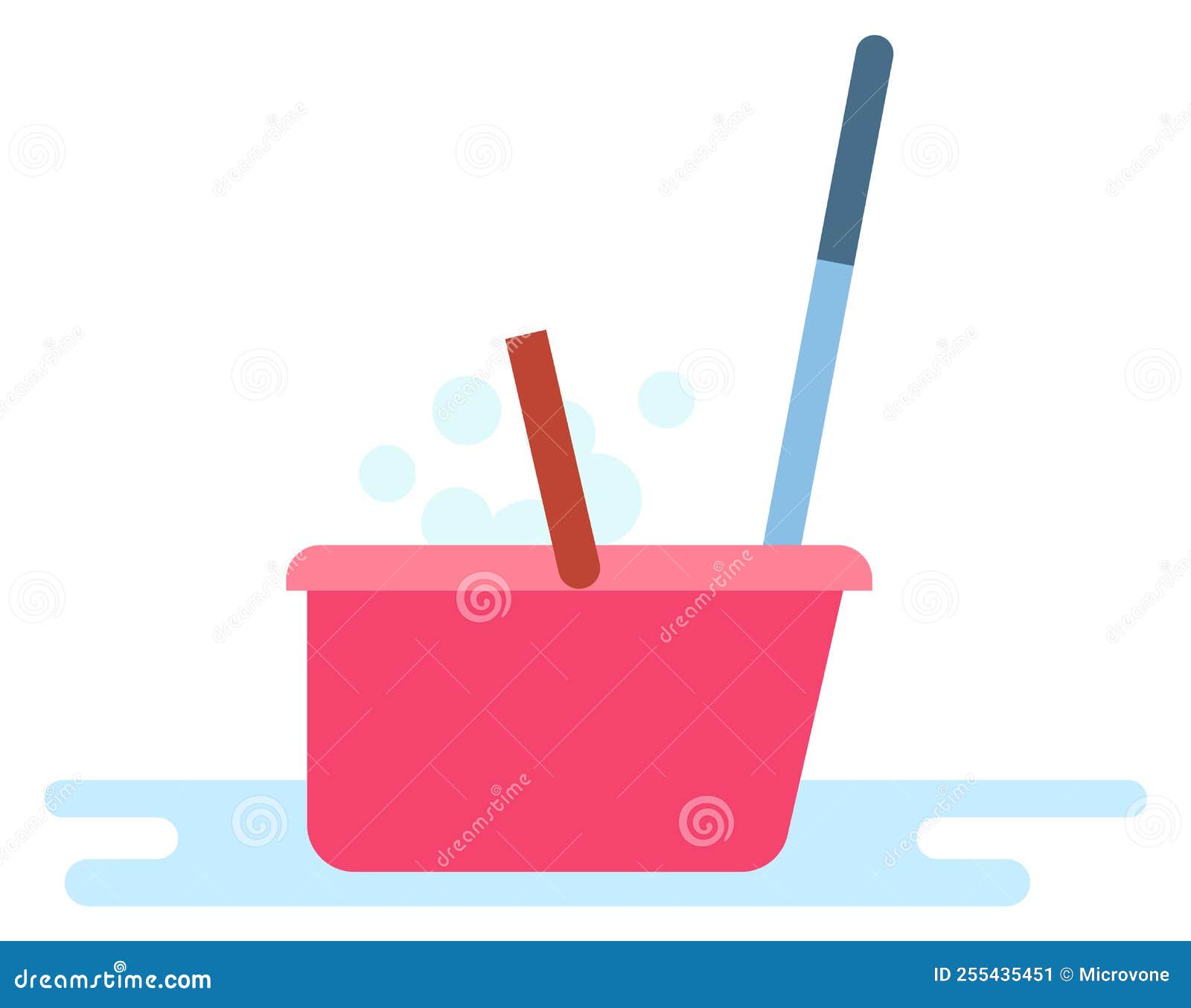 Plastic Basin with Cleaning Tools. Housework Icon Stock Vector