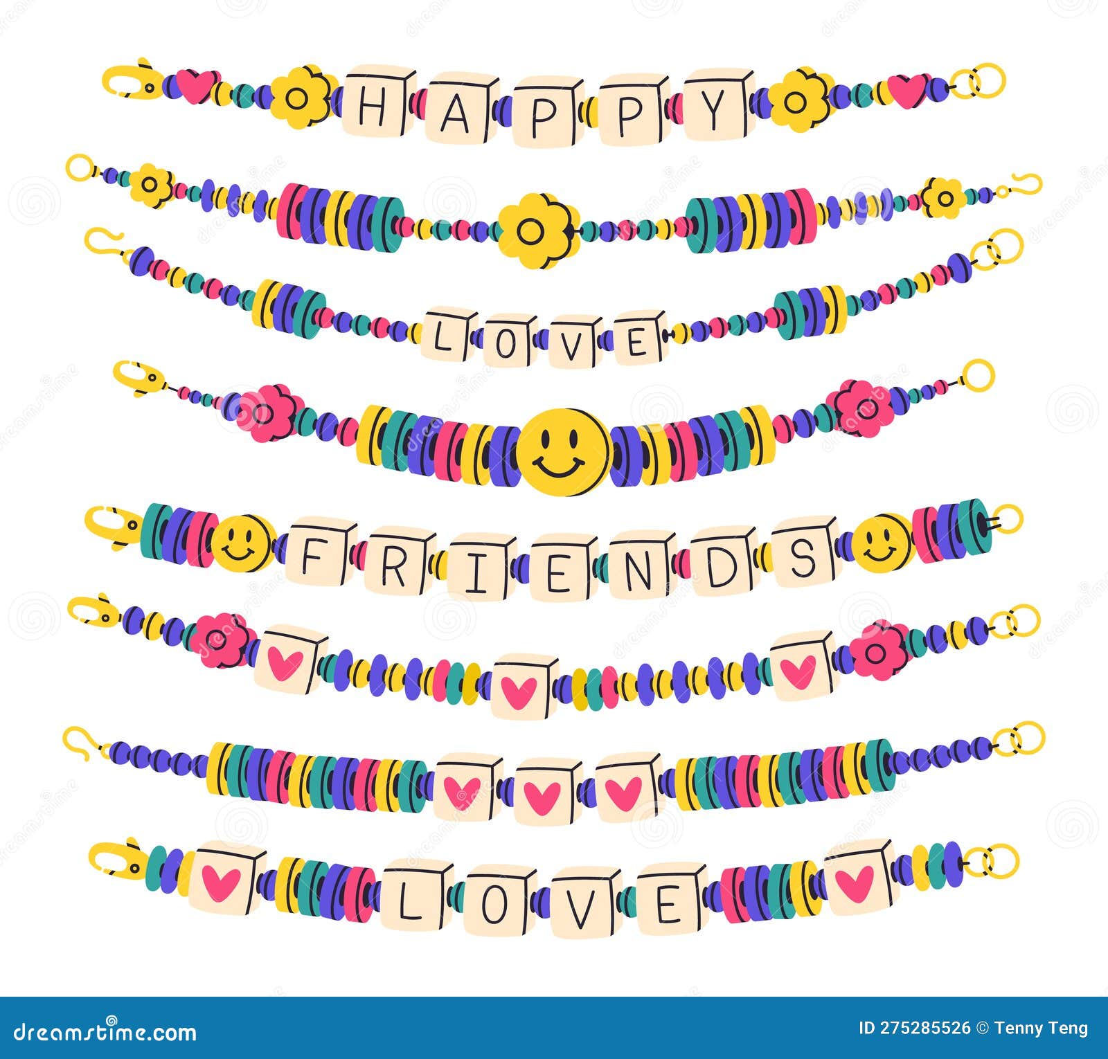 Plastic Bead Bracelets. Handcraft Friendship Bracelets, Old School Handmade  Cute Accessories with Colored Beads Flat Vector Stock Vector - Illustration  of bracelet, cartoon: 275285526