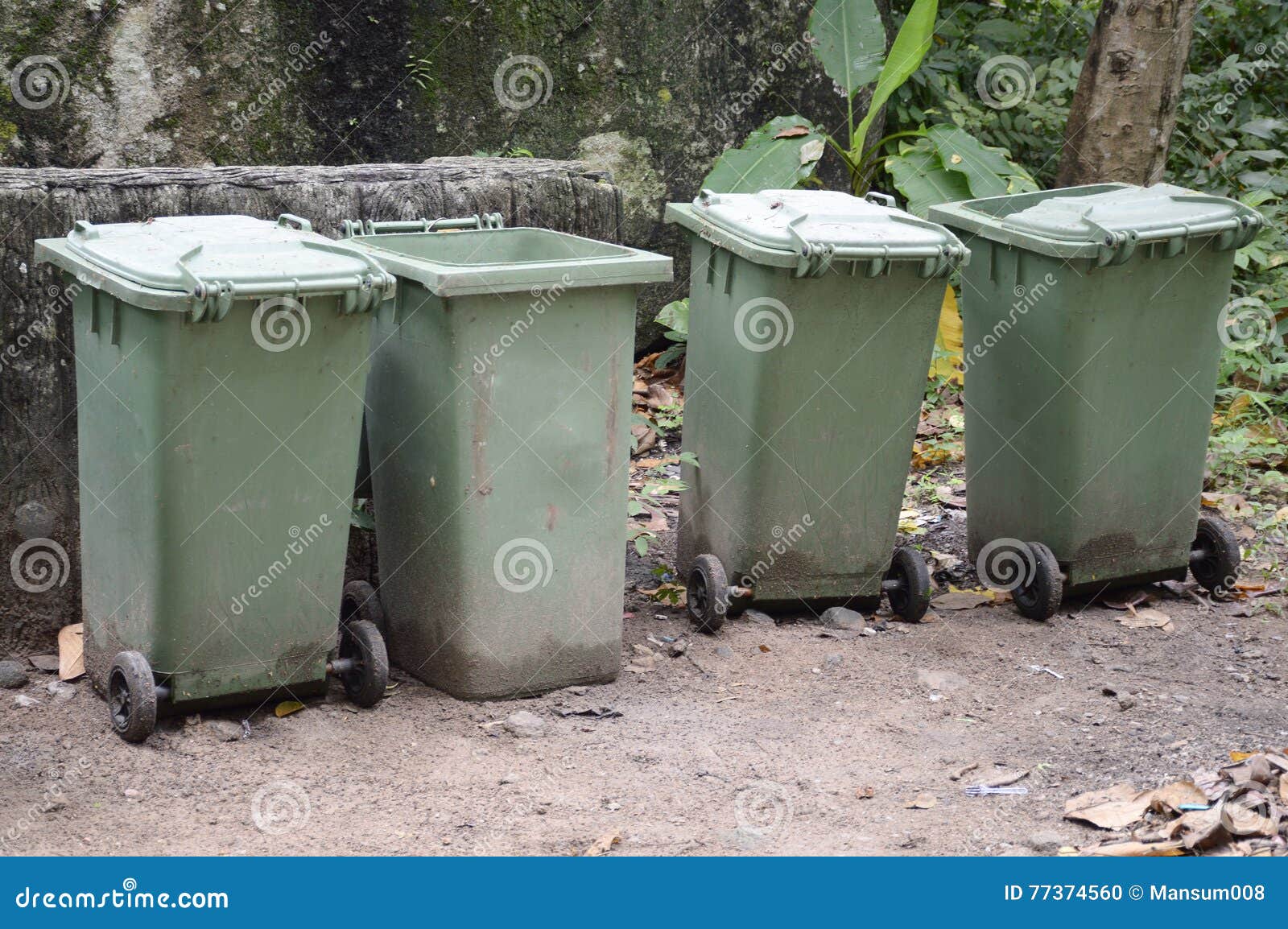 Plastic Bin in Nature Garden Stock Photo Image of trash, waste 77374560