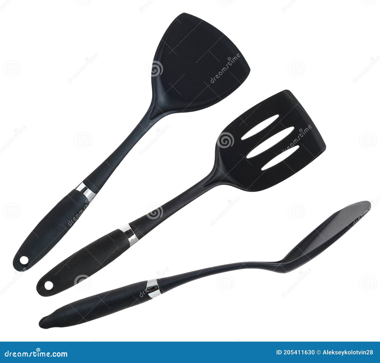 Plastic Black Kitchen Spatula Isolated on White Background Stock Photo