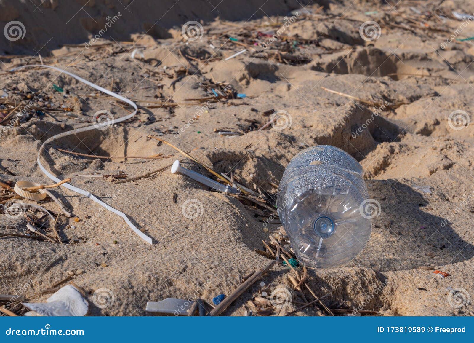 plastic bottle on the beach, pollution