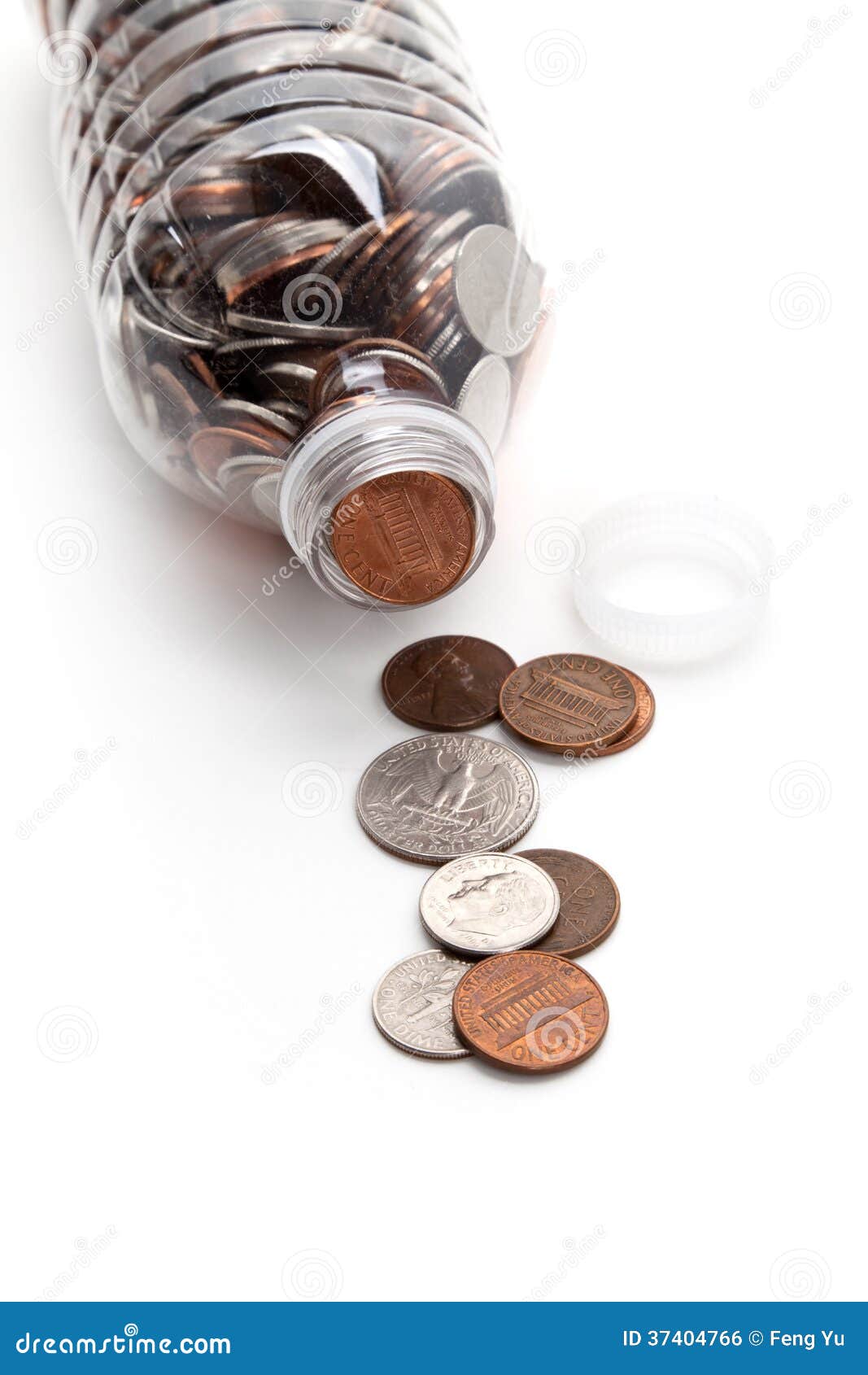 Plastic Bottle and Coins stock photo. Image of background 37404766