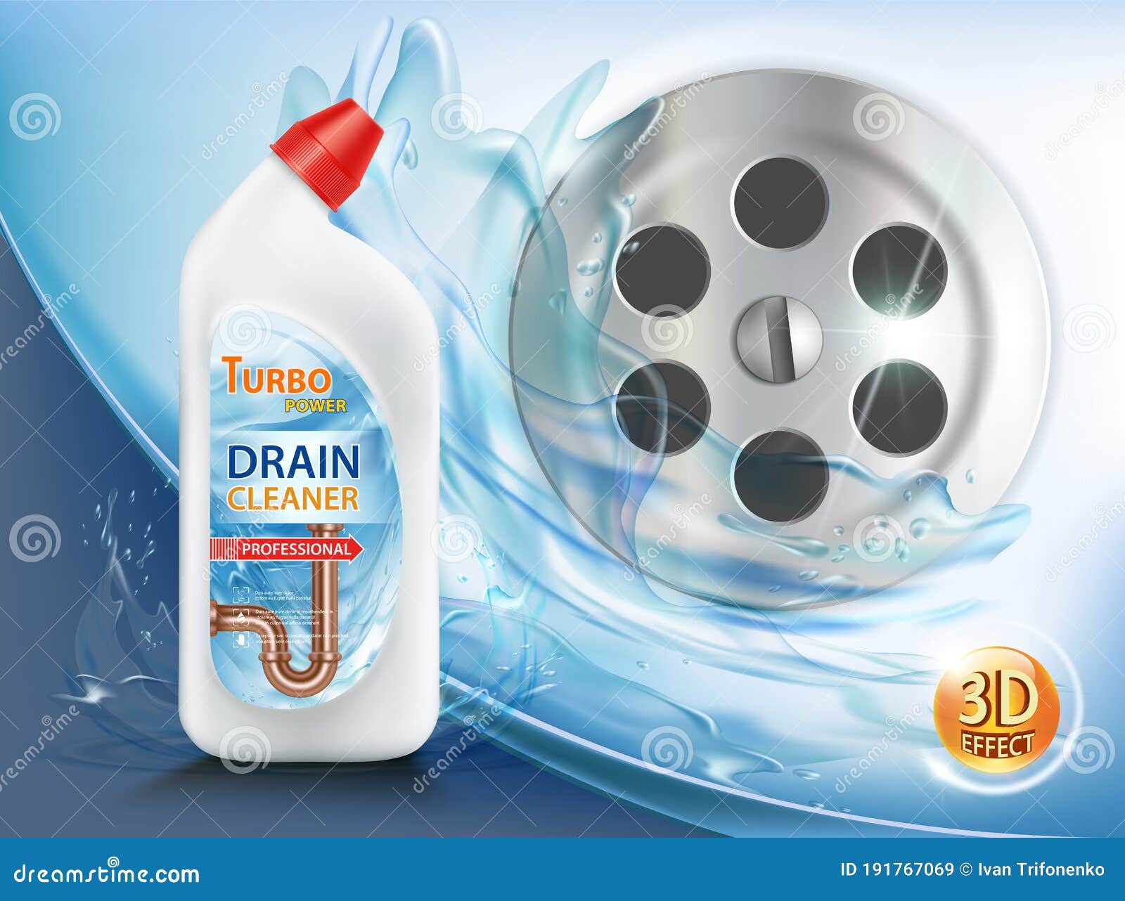 Plastic Bottle with Detergent. Packaging of Drain Cleaner Stock Vector